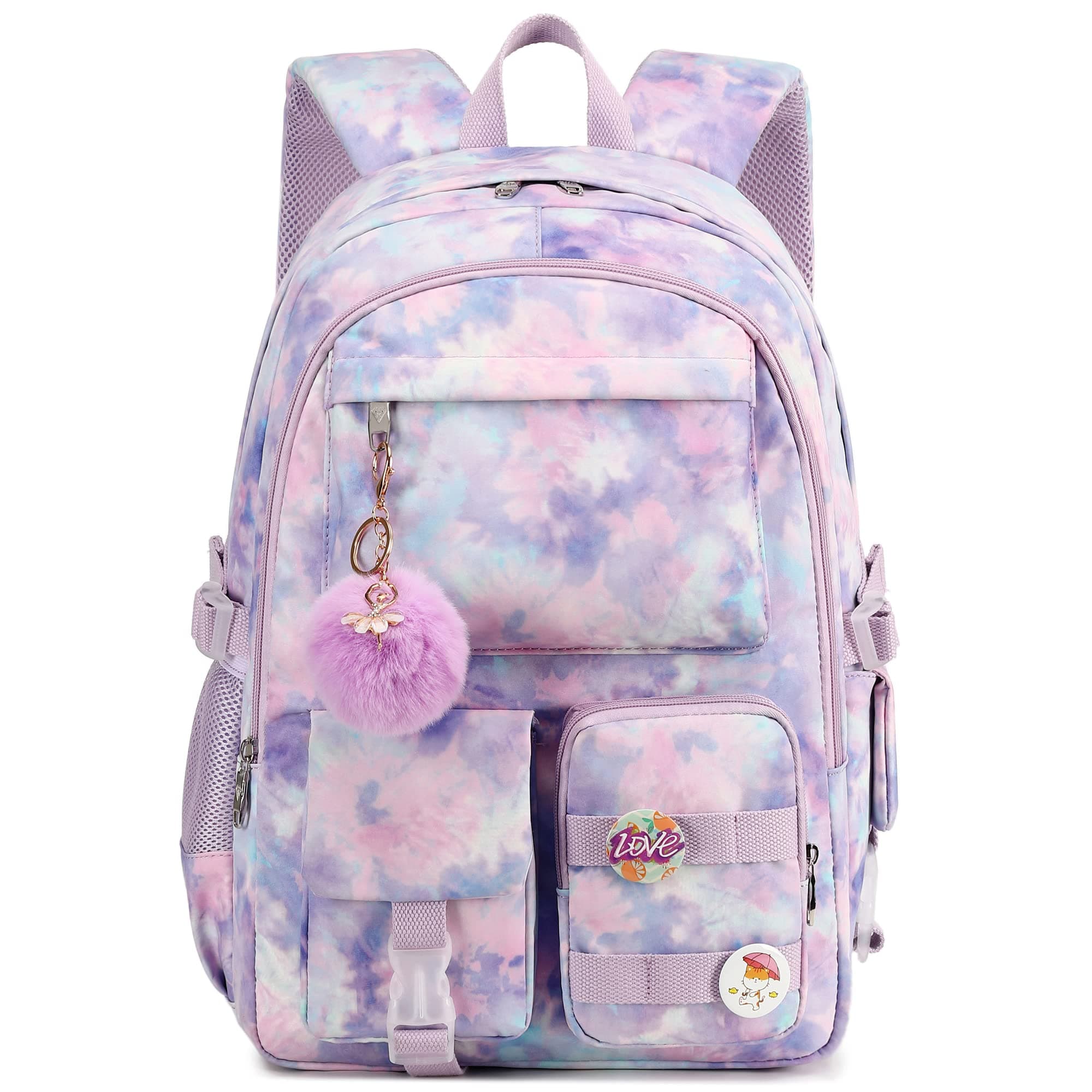 Hidds Laptop Backpacks 15.6 Inch College Backpack Elementary Middle High School Book Bag Cute Bookbags Anti Theft Travel Back Pack Casual Daypack Kids for Teens Girls Women Students (Tie-Dye Purple)