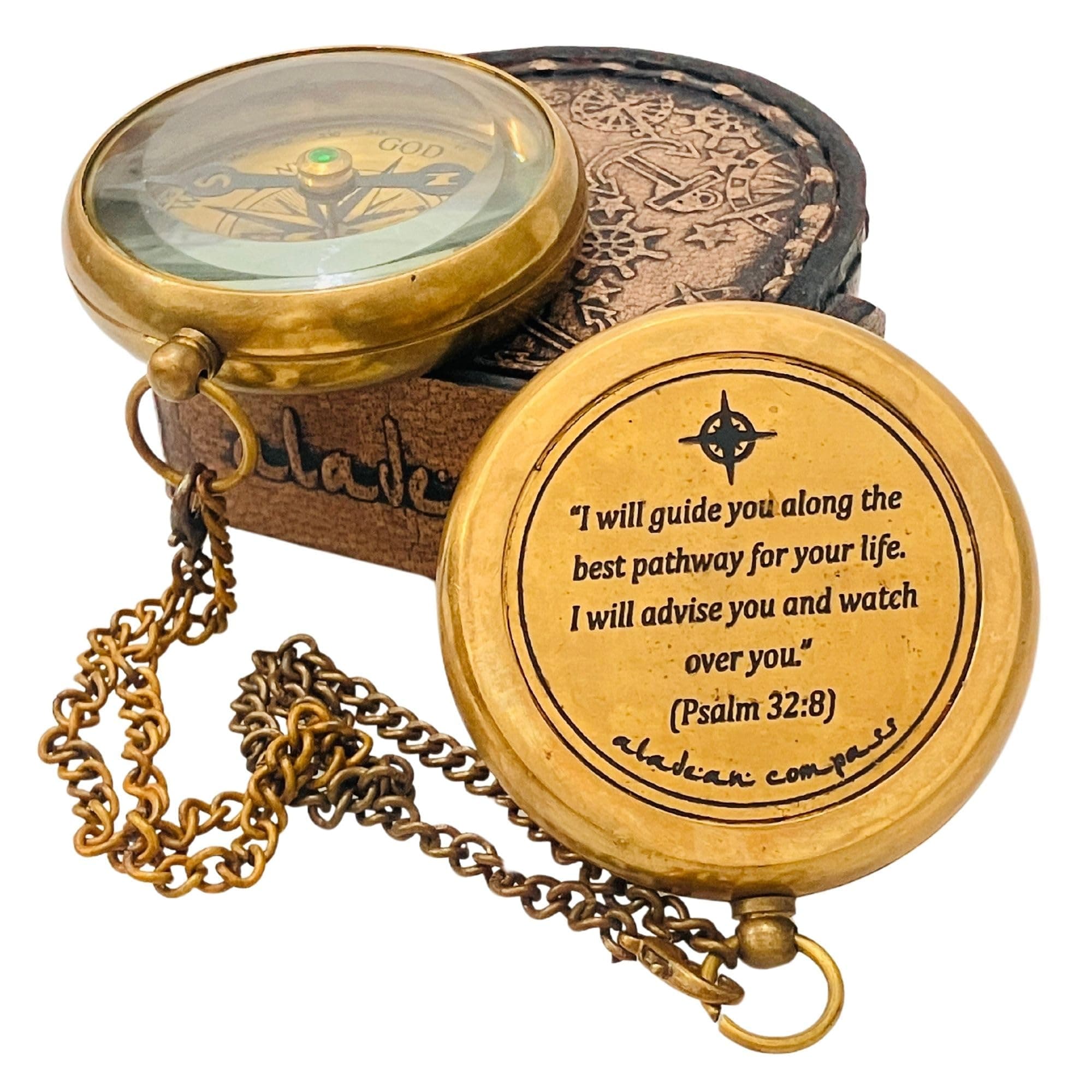 Divine Path Engraved Compass - I Will Guide You - Psalm 32:8" Quote | Inspira...