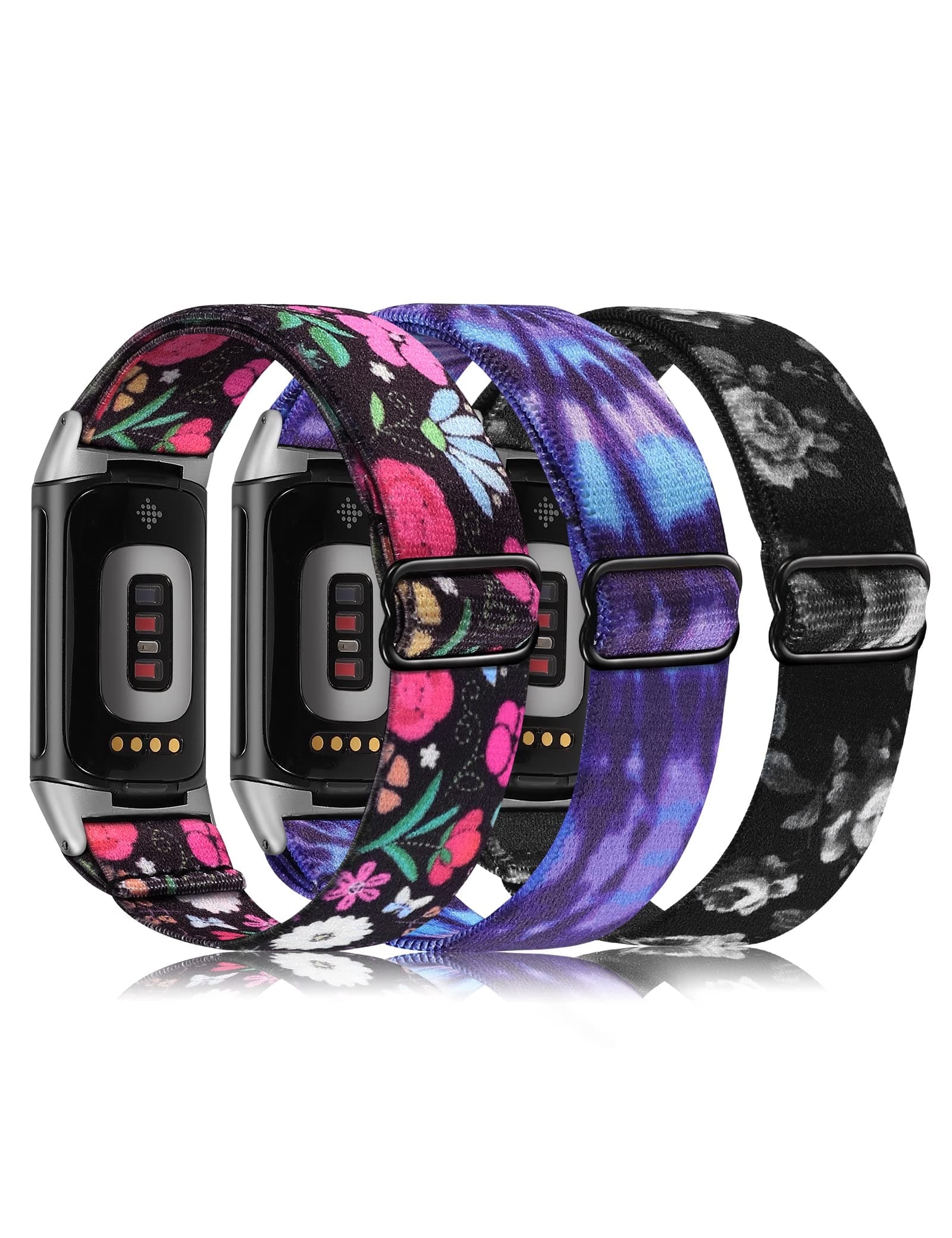 3 Packs Adjustable Elastic Band Compatible with Fitbit Charge 6 Bands/Charge 5 Bands for Women Men, Stretchy Loop Strap Soft Nylon Sport Wristband Accessories for Charge 6/5 Fitness Tracker