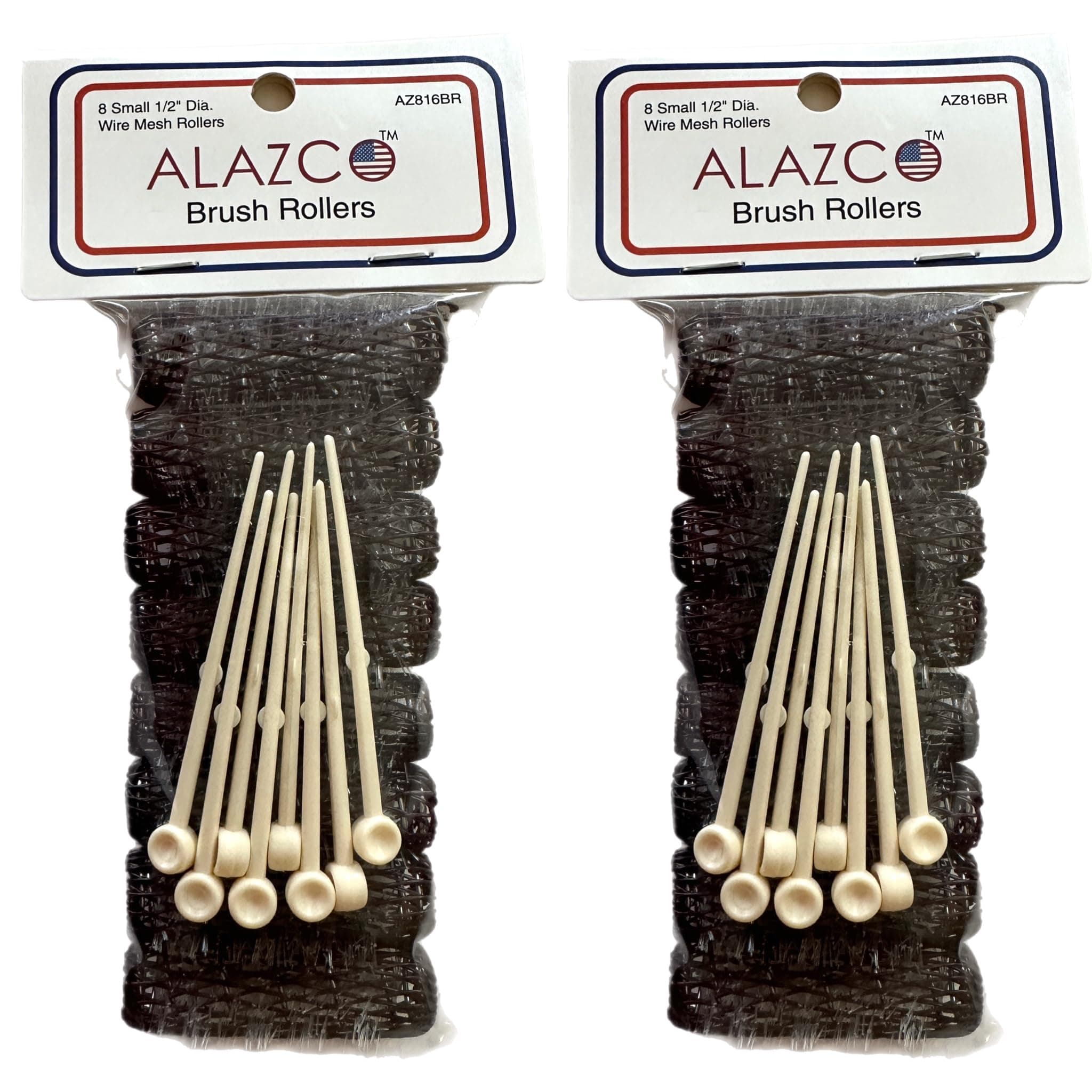 16 pc Vintage Style Hair Roller Mini Small Brush Rollers Mesh Curlers Bristles 2"x 1/2" Flexible Locking Pins Small Curls Short Hair