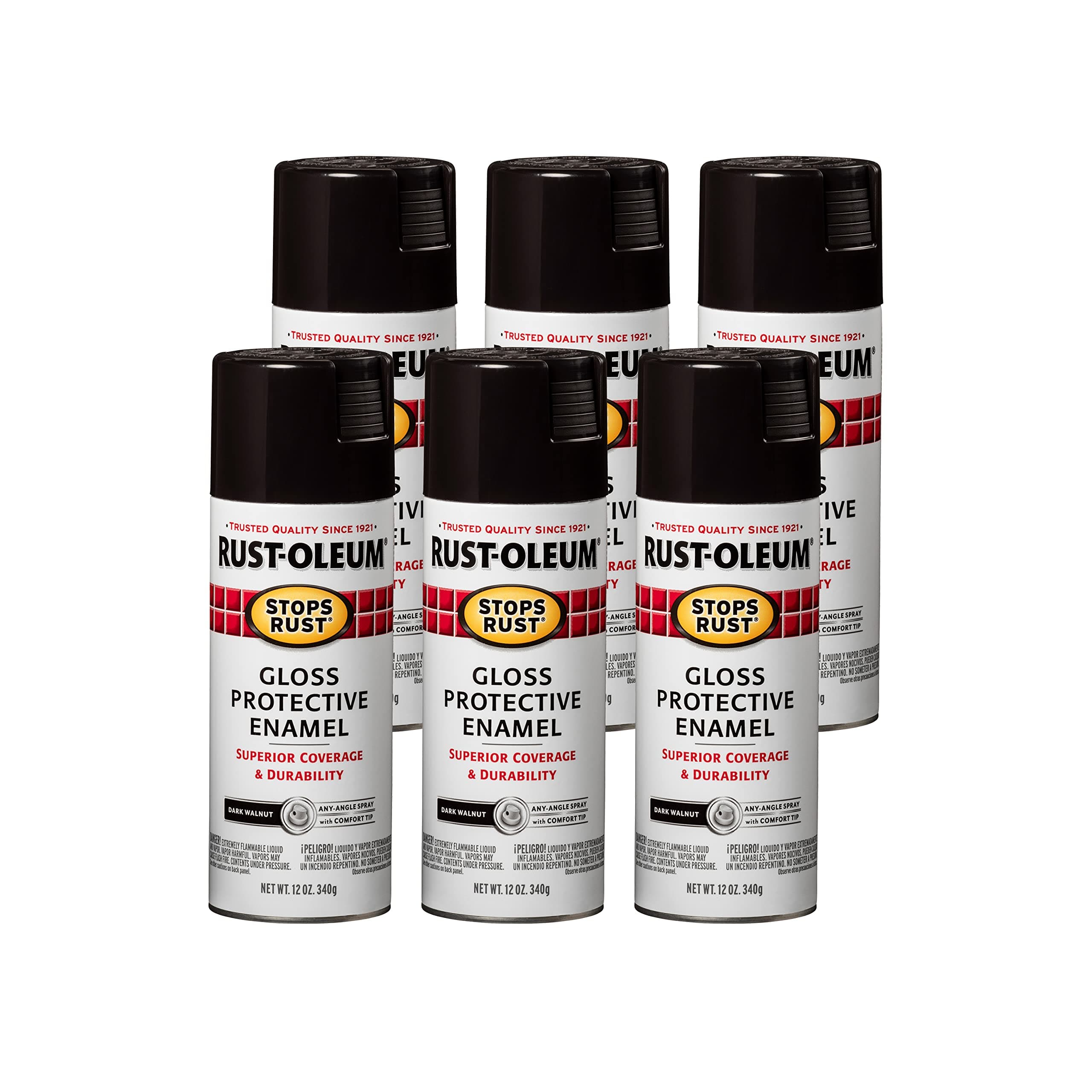 Rust-Oleum 262661-6PK Stops Rust Spray Paint, 12 oz, Gloss Dark Walnut, 6 Pack