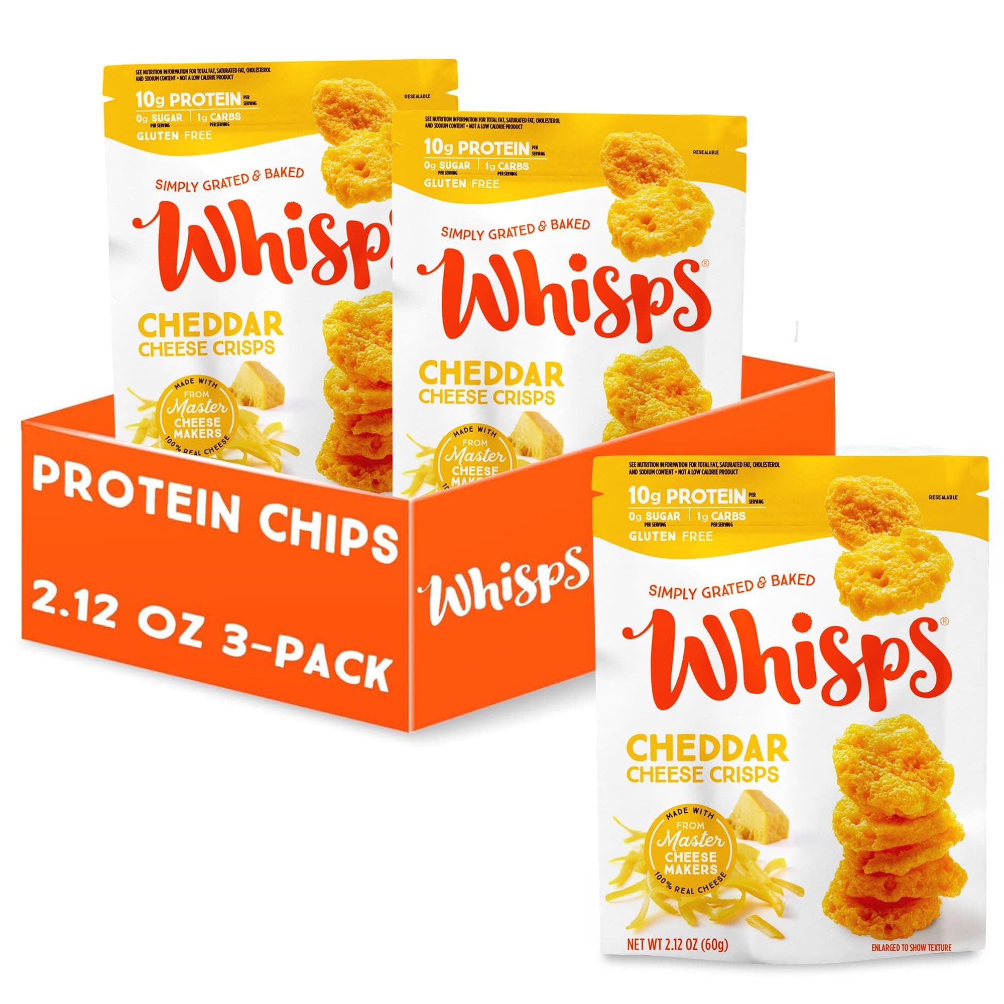 Cheese Crisps Cheddar Cheese | Protein Chips | Healthy Snacks | Protein Snacks, Gluten Free, High Protein, Low Carb Keto Food (2.12 Oz, 3 Pack)