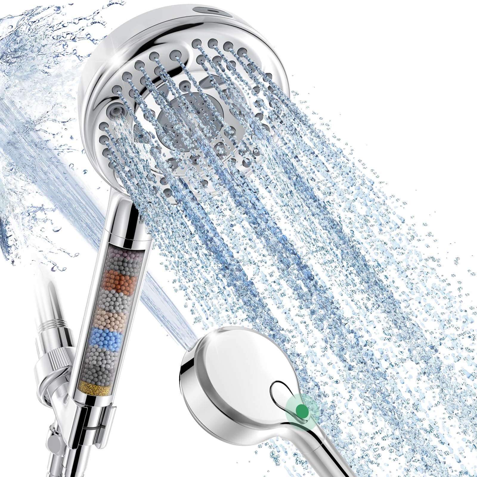 Filtered Shower Head with Handheld, 9-Spray Setting Detachable Shower Head with Filters, Shower Head for Hard Water - Filtered Chlorine, Improve Skin and Hair Texture,Chrome