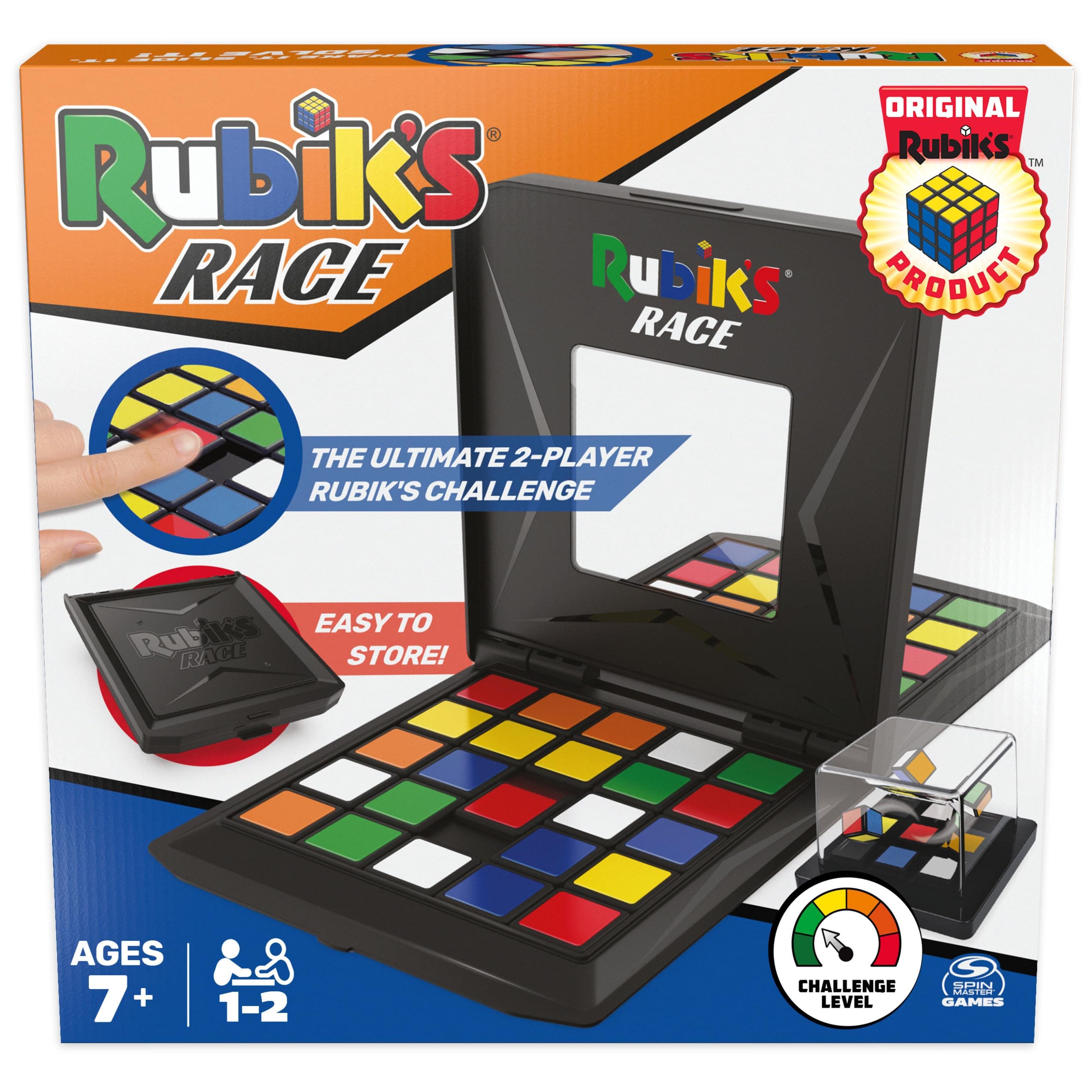 Rubiks Race, Classic Fast-Paced Strategy Sequence Brain Teaser Travel Board Game Two-Player Speed Solving Face-Off, for Adults & Kids Ages 7 and up