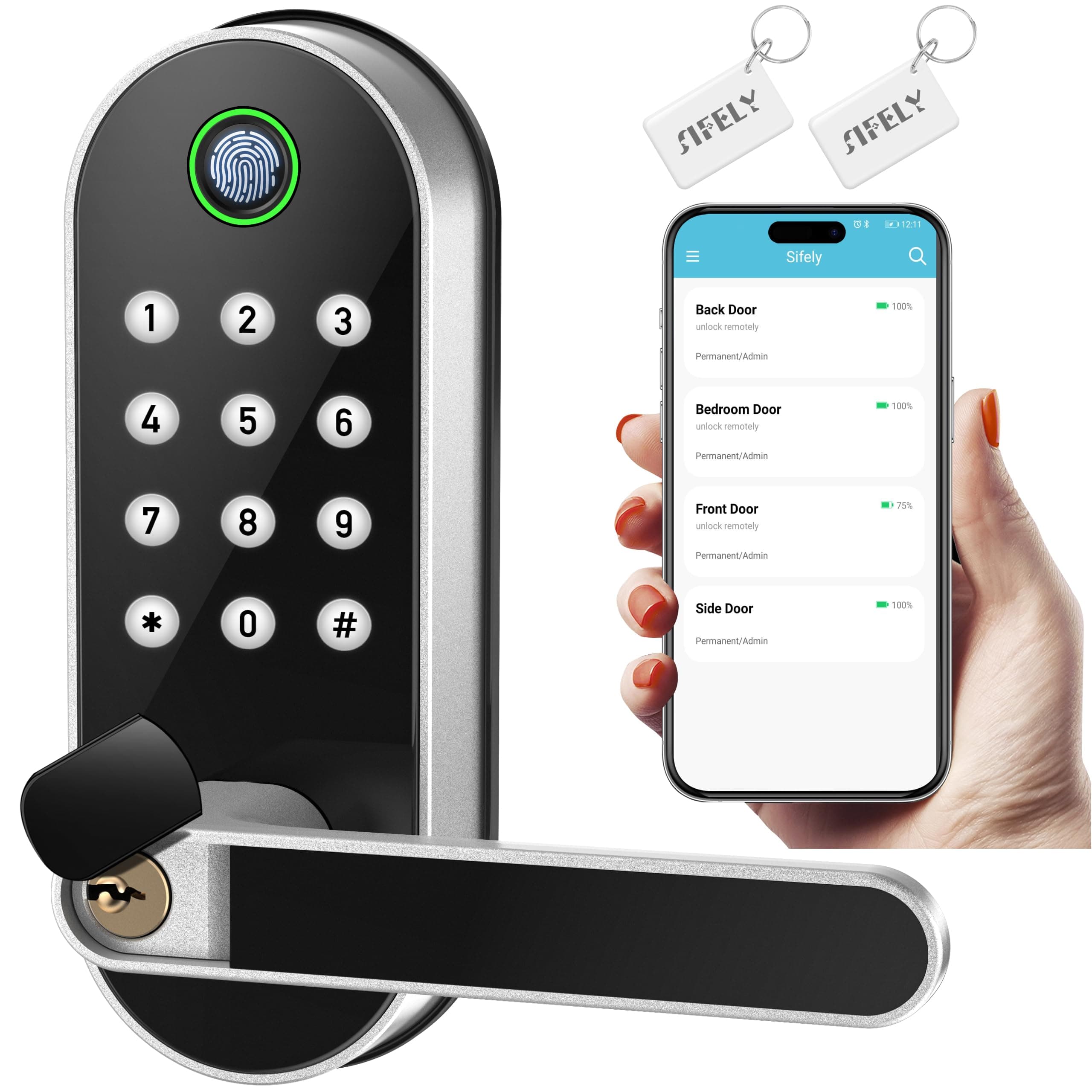 Keyless Entry Smart Lock - Biometric Fingerprint & Keypad Entry, Digital Passcode Door Lock