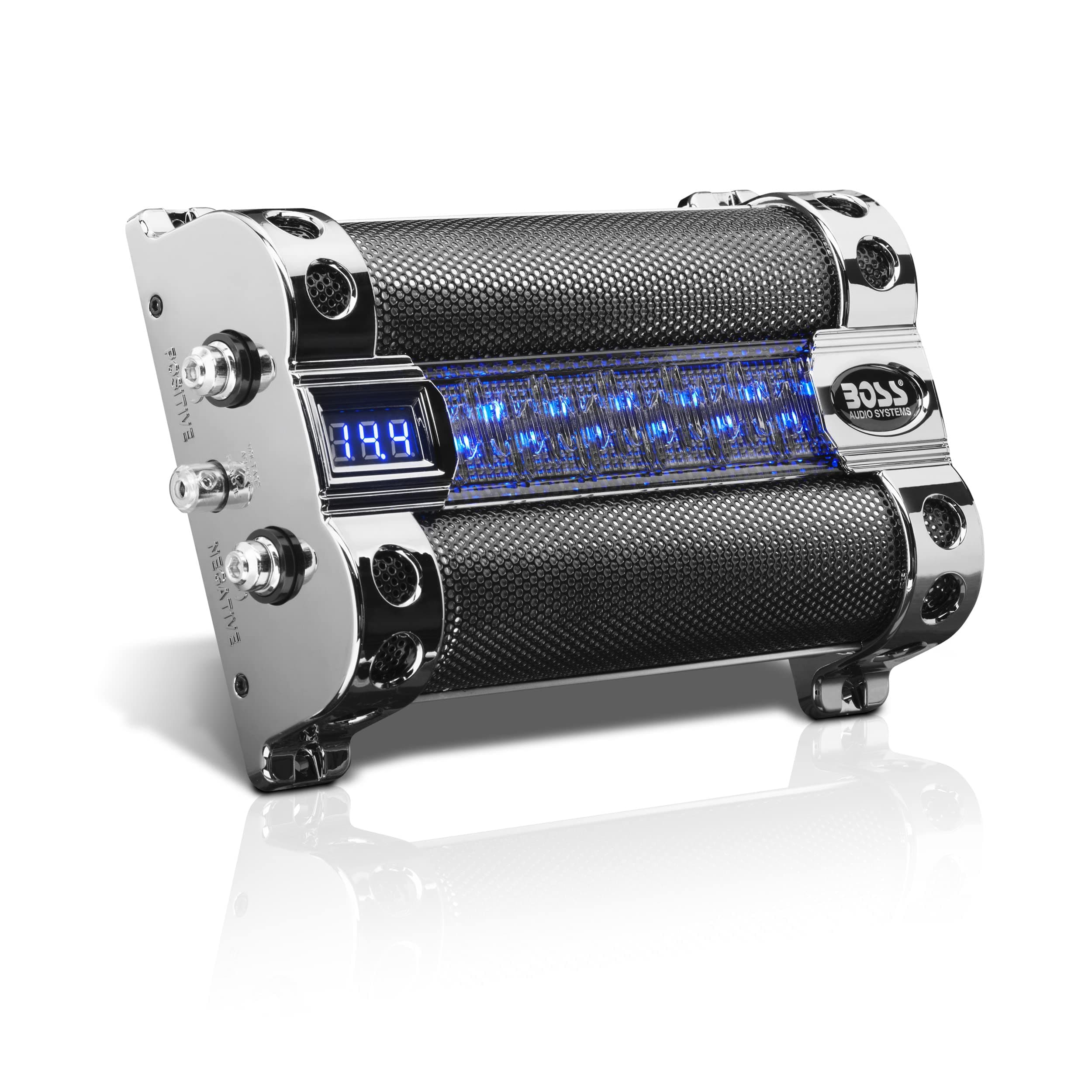 CAP8 Car Capacitor - 8 Farad, Energy Storage, Enhanced Bass From Stereo, Warning Reverse Polarity Tone, Voltage Overload Low Battery Voltage Led