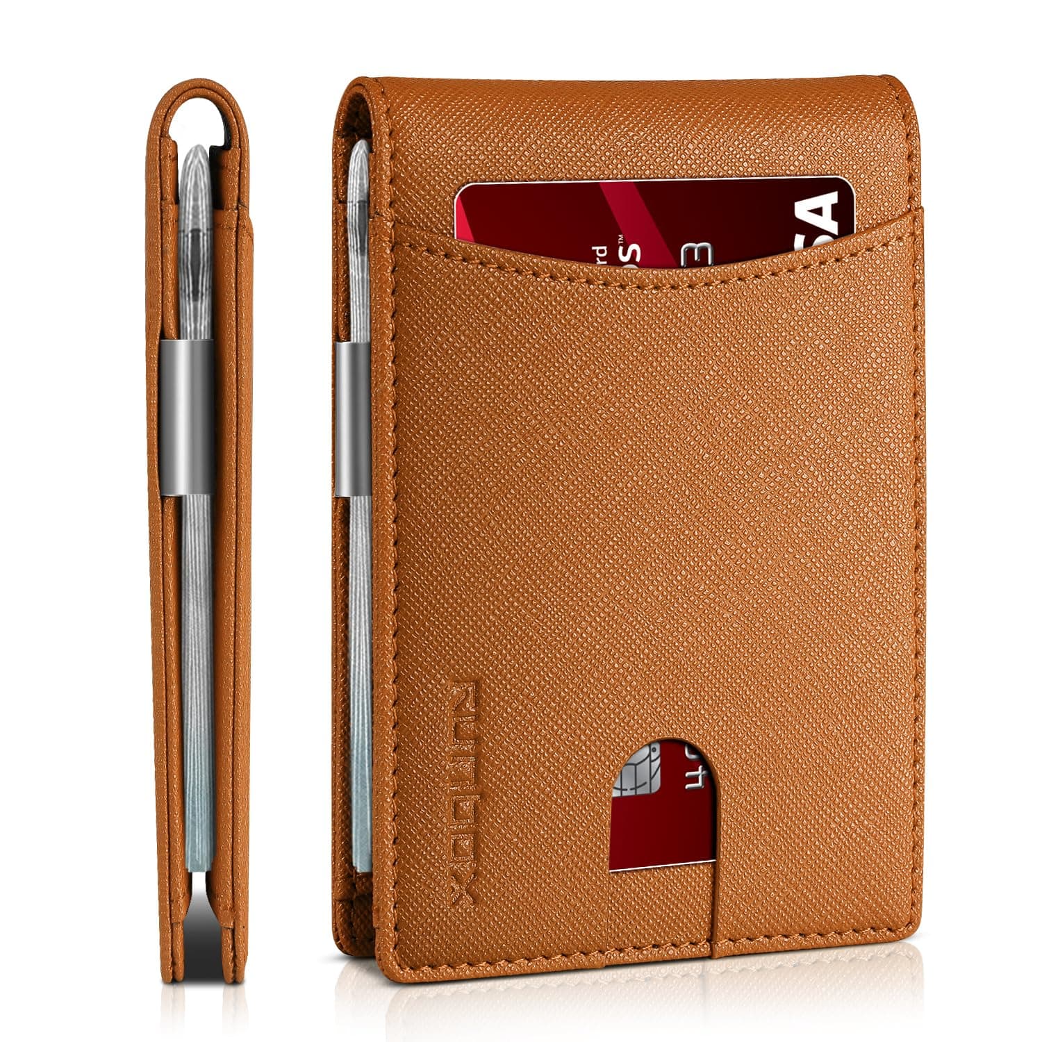 RUNBOX Slim Money Clip Wallets for Men RFID Blocking 11 Card Holder Minimalist Small Leather Bifold Men's Front Pocket Wallet Gift Box