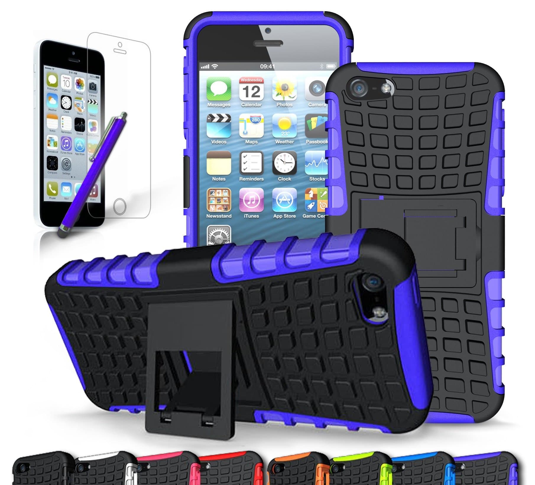 CINEYO(TM) Apple iPhone SE Case / iPhone 5/5S Case heavy Duty Rugged Dual Layer Case with kickstand (Apple iPhone SE Case / Iphone 5/5S Black) (Purple)