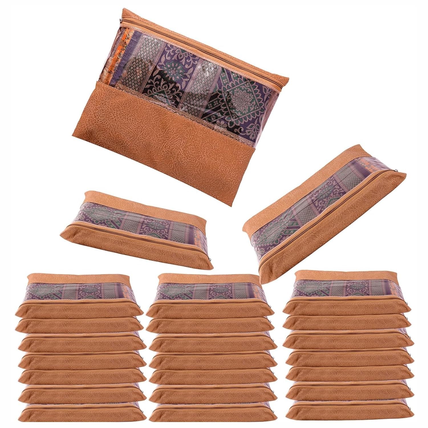 JD FRESH 24 Pcs Large Non-Woven Saree Covers For Storage/Saree Bags with Zip/Multi-Purpose Lehenga Storage Bag/Clothes Covers for Dresses/Sarees/Lehengas (14x17 Inch)