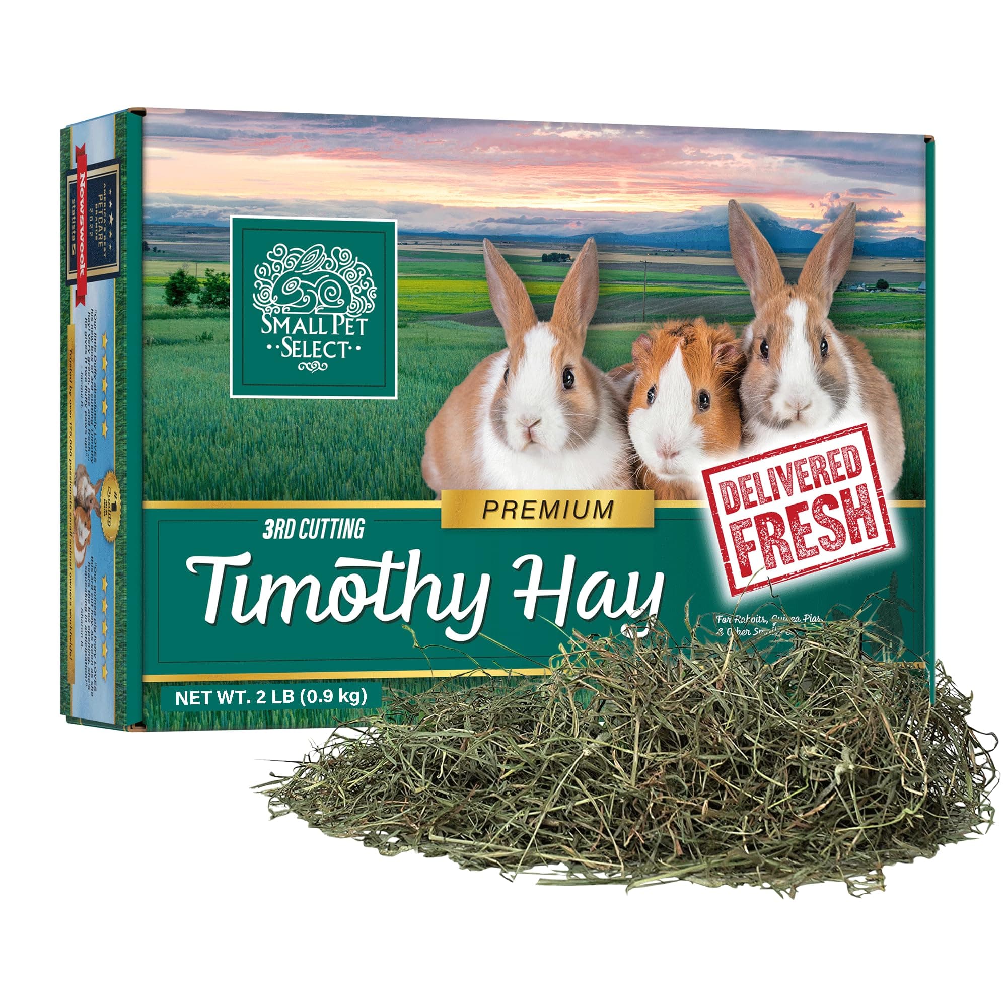 3rd Cutting Super Soft Timothy Hay Pet Food for Picky Eaters, Rabbits, Guinea Pigs, and Other Small Animals, Easy to Store Box, 2lb (0.91kg)