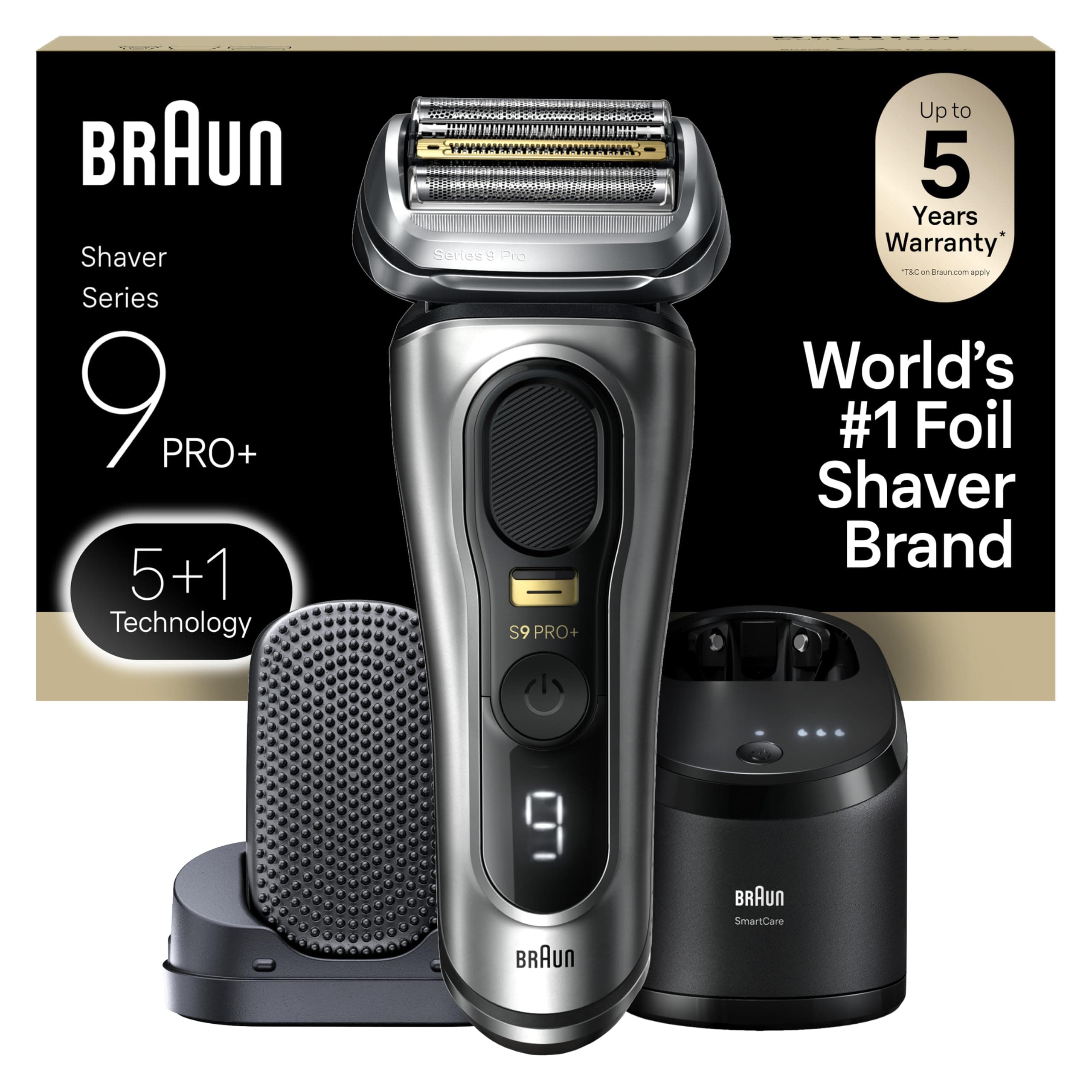 Series 9 PRO+ Electric Shaver, 5 Pro Shaving Elements and Shave-Preparing ProComfort Head for Ultimate Closeness and Skin Comfort, Wet or Dry Use, 60min Battery Runtime, 9597cc Galvano Silver