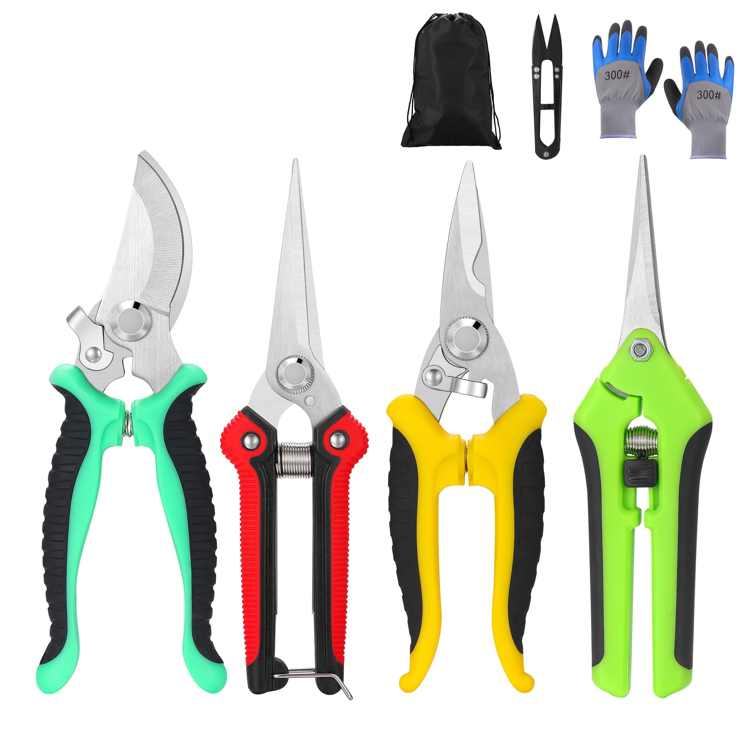 5‑Piece Garden Pruning Shears Set with Gloves & Storage Bag – Stainless Steel Trimming Scissors for Flowers, Herbs & Small Branches – Ergonomic Gardening Tools Kit (Multi-color)