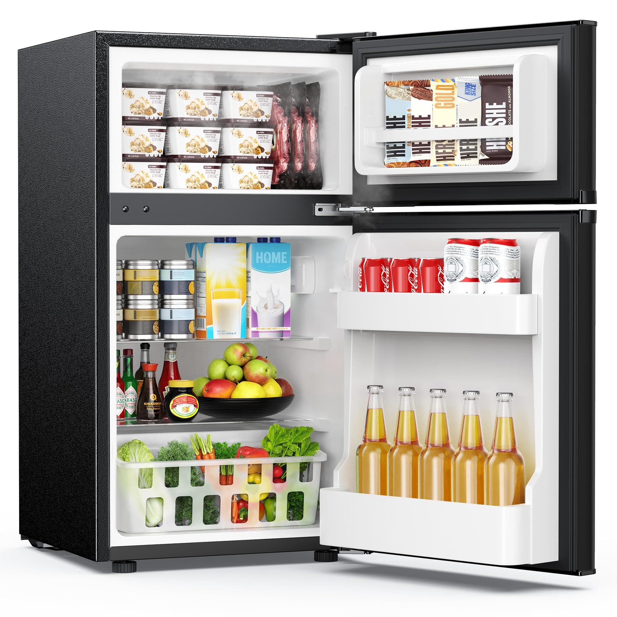 EUHOMY Mini Fridge with Freezer, 3.2 Cu.Ft Mini Refrigerator, Dorm Fridge with 2 Door For Bedroom/Apartment/Office-Food Storage Cooling Drink, Black