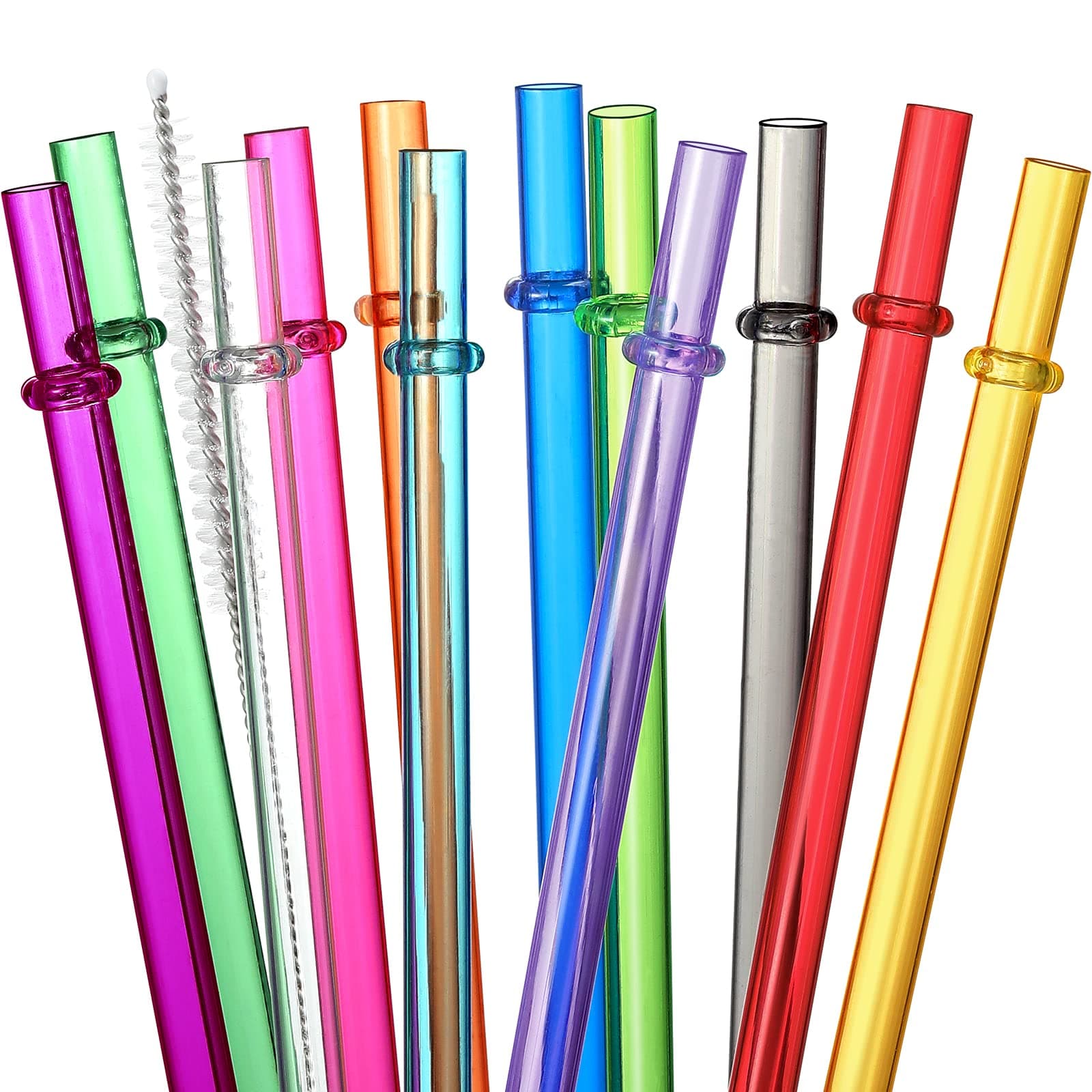 24 Pcs Reusable Plastic Straws with 4 Cleaning Brushes, 10.5 inch Long Rainbow Colors Drinking Straws, Replacement Straws for 16OZ-32 OZ Tumblers, Cups, Mason Jars, YETI, Starbucks - Dishwasher Safe