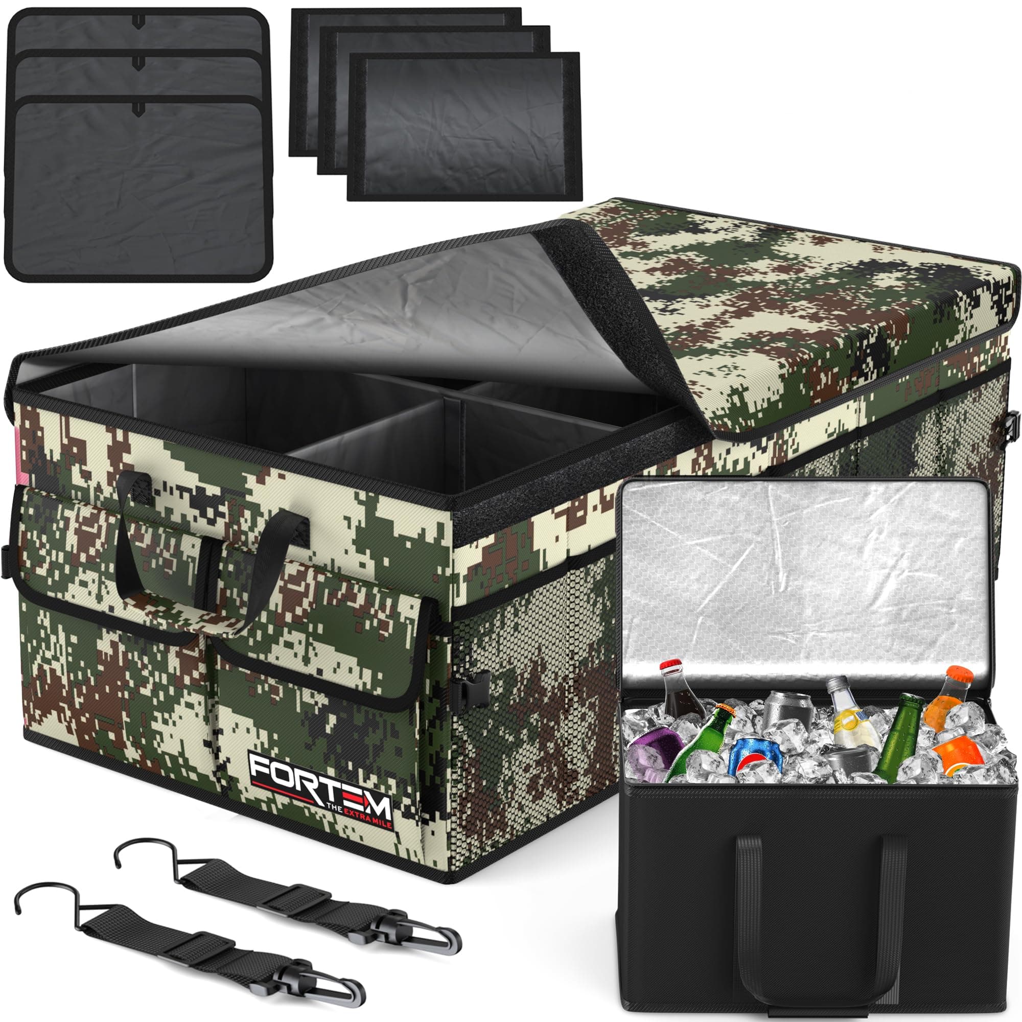 FORTEM Car Boot Organiser, Collapsible Multi Compartment SUV Organizer, Foldable Storage for Car Accessories for Women Men, 600D Oxford, Non Slip Bottom, Securing Straps, Soft Cover (105L)