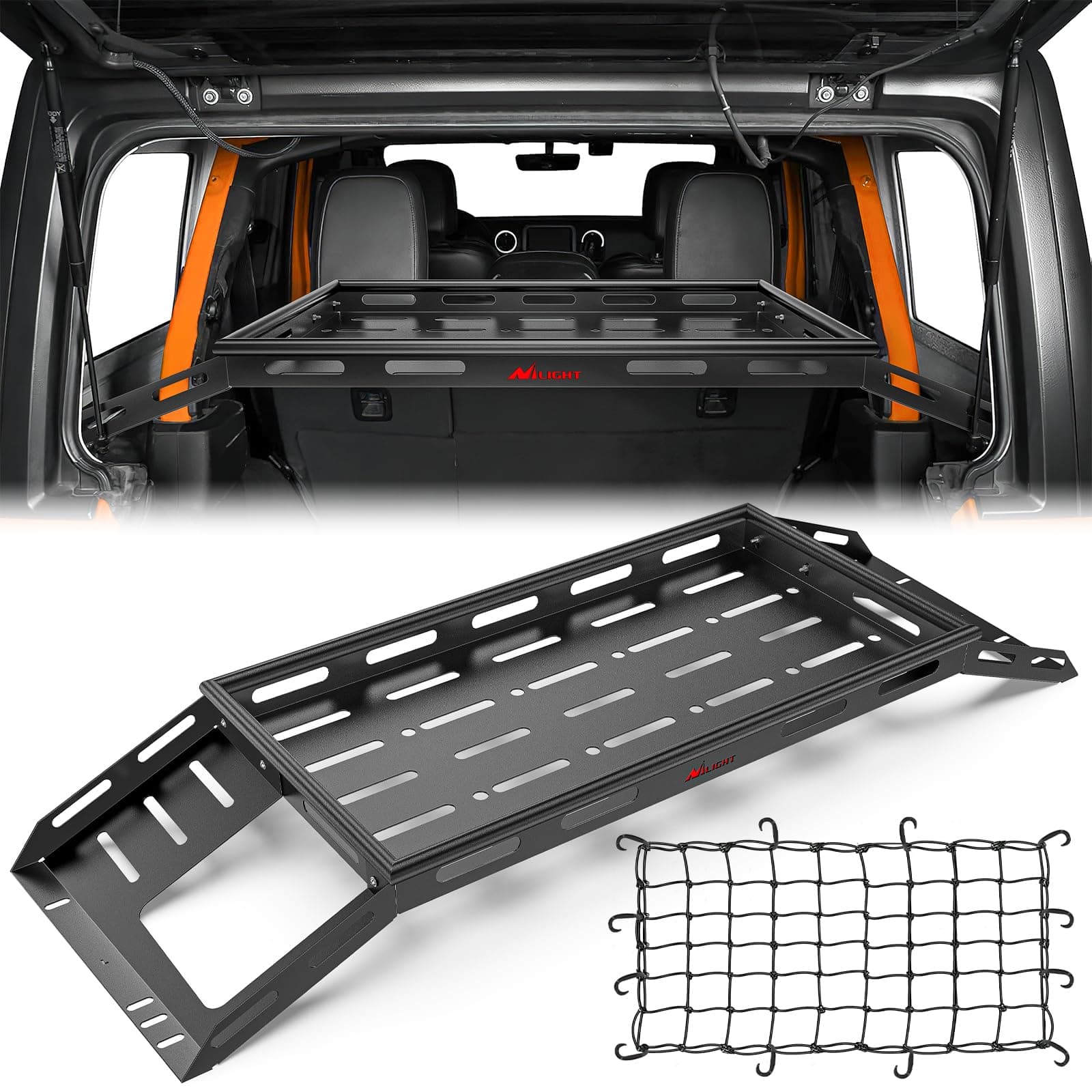 Interior Storage Rear Trunk Cargo Rack Basket Tray Interior Storage Luggage Carrier for 2007-2025 Wrangler JK JKU & JL JLU Unlimited 4-Door Hardtops
