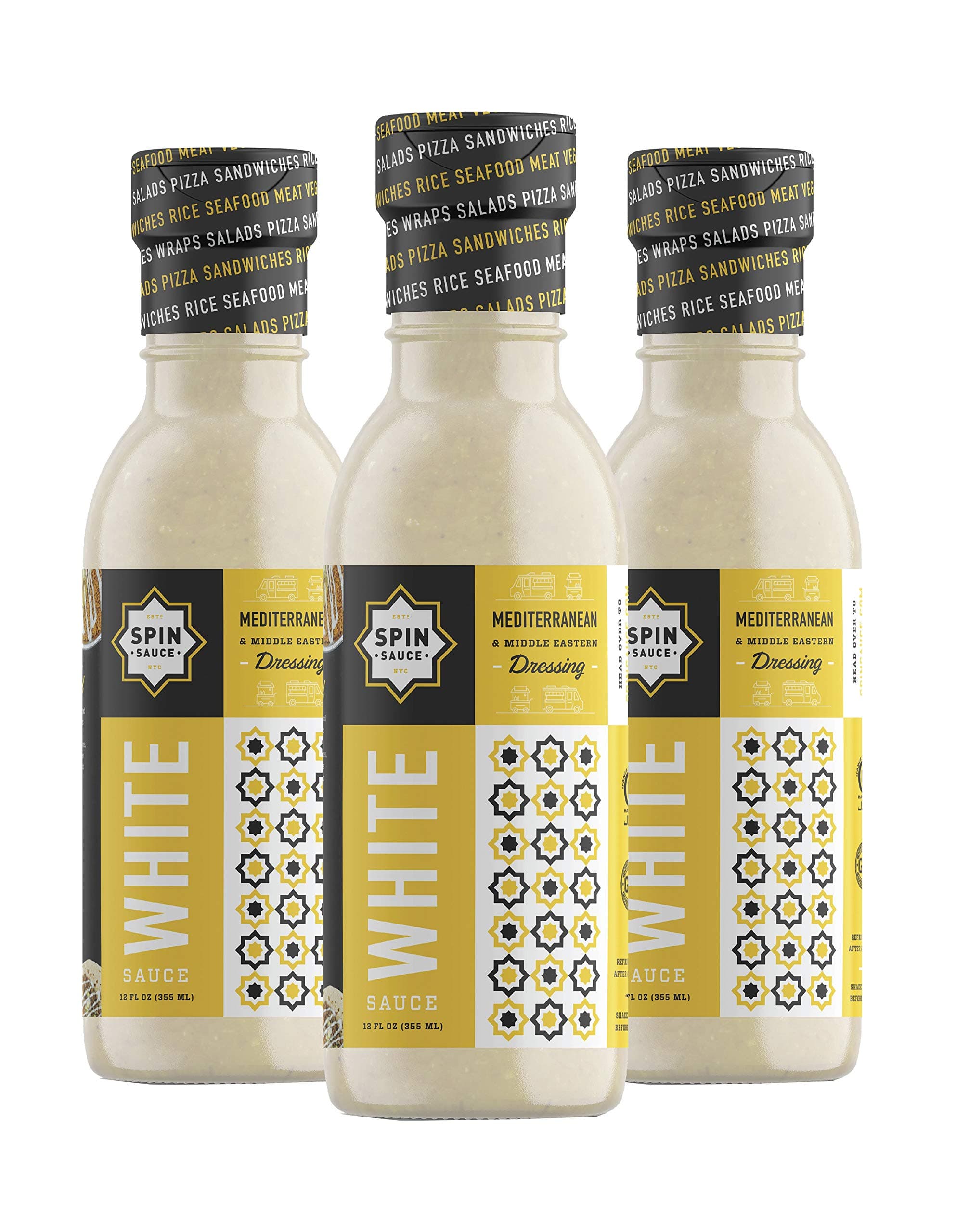 Spin Sauce Mediterranean & Middle Eastern Dressing, White Sauce, 12 Fluid Ounce, Pack of 3