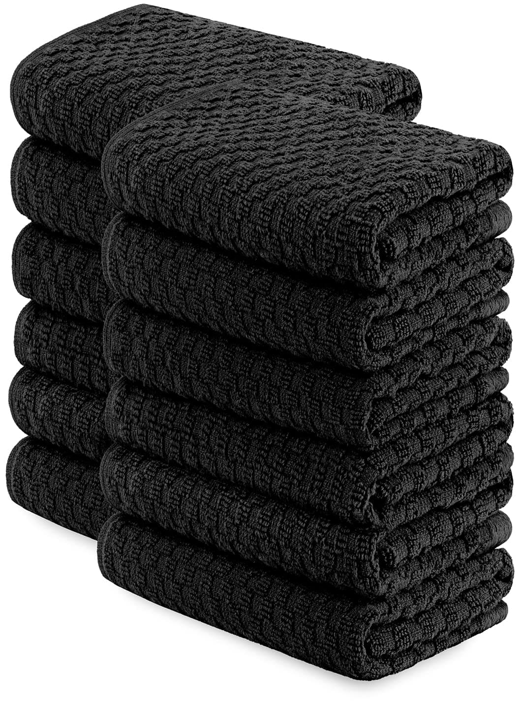 Wealuxe Super Absorbent Kitchen Towels 12 Pack - Premium 100% Cotton Kitchen Towels, 450GSM Thick Machine Washable Black Dish Towels for Kitchen Drying, Cleaning, Dobby Weave, Unmatched Quality