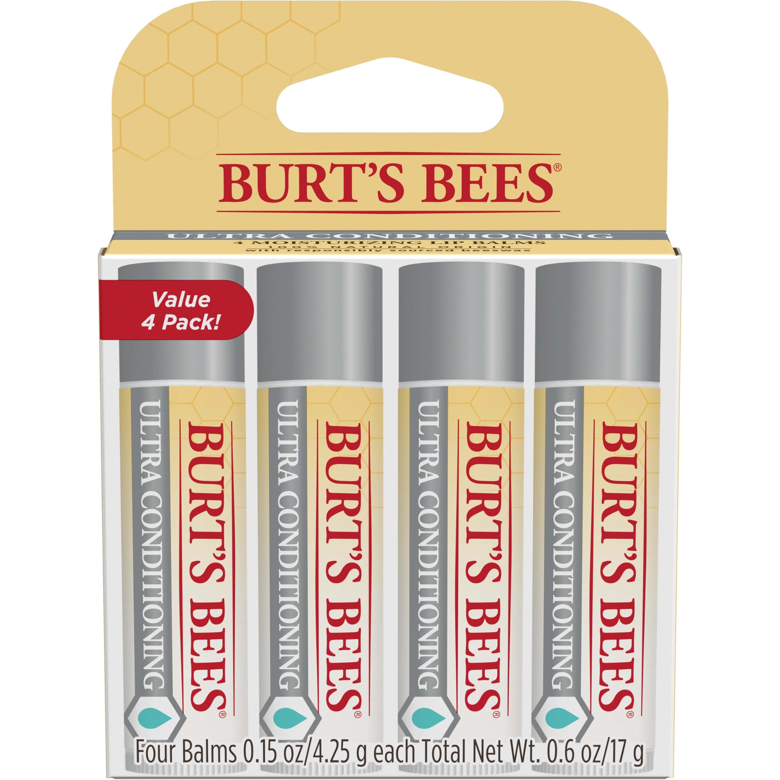 Burt's Bees Easter Basket Stuffers, Lip Balm, Moisturizing Lip Care, 100% Natural Origin, Ultra Conditioning with Shea, Cocoa & Kokum Butter (4 Pack)