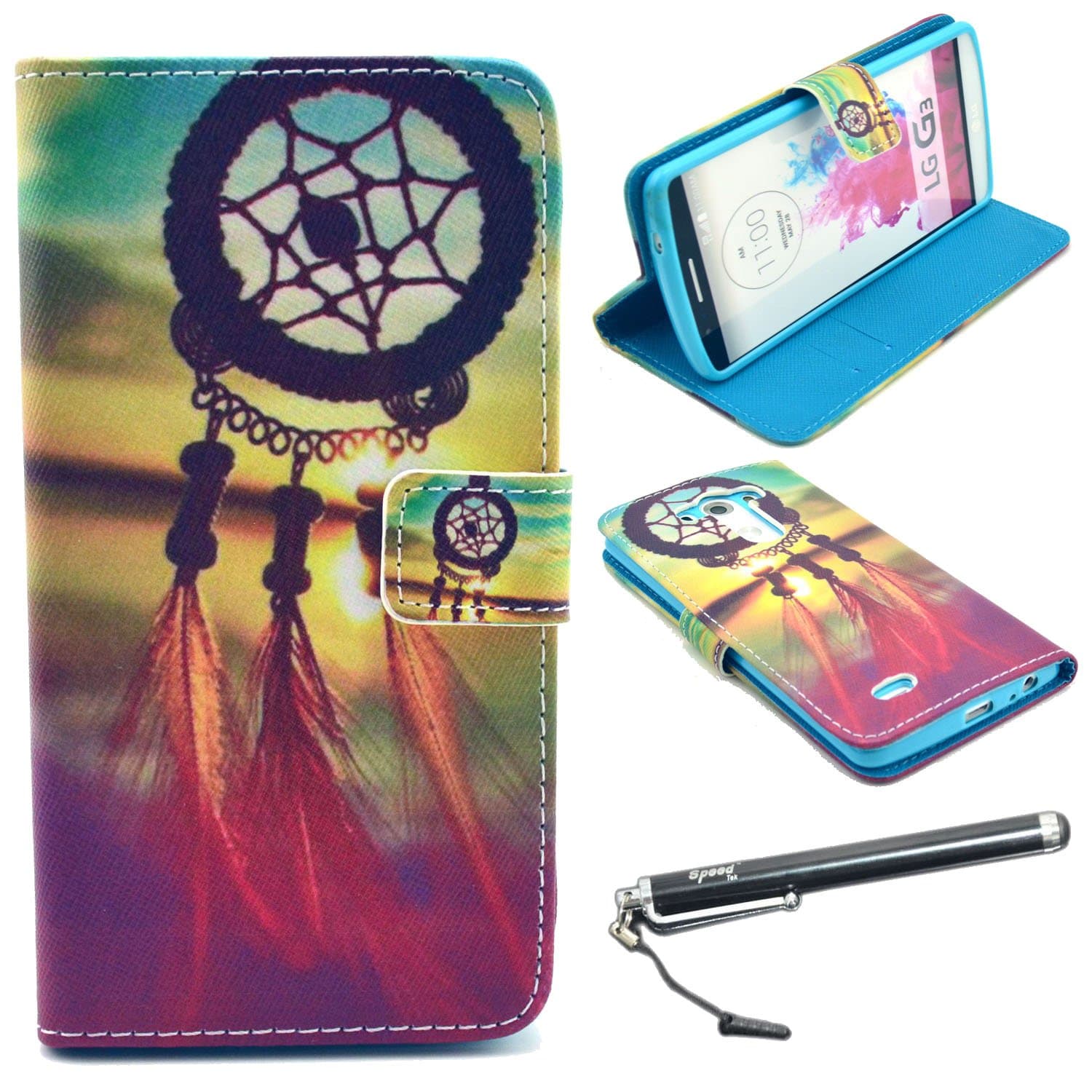 LG G3 Case, Speedtek Dreamcatcher Pattern Premium PU Leather Wallet Flip Protective Skin Case with Magnetic Closure for LG G3 (2014) (Built-in Credit Card/ID Card Slot)