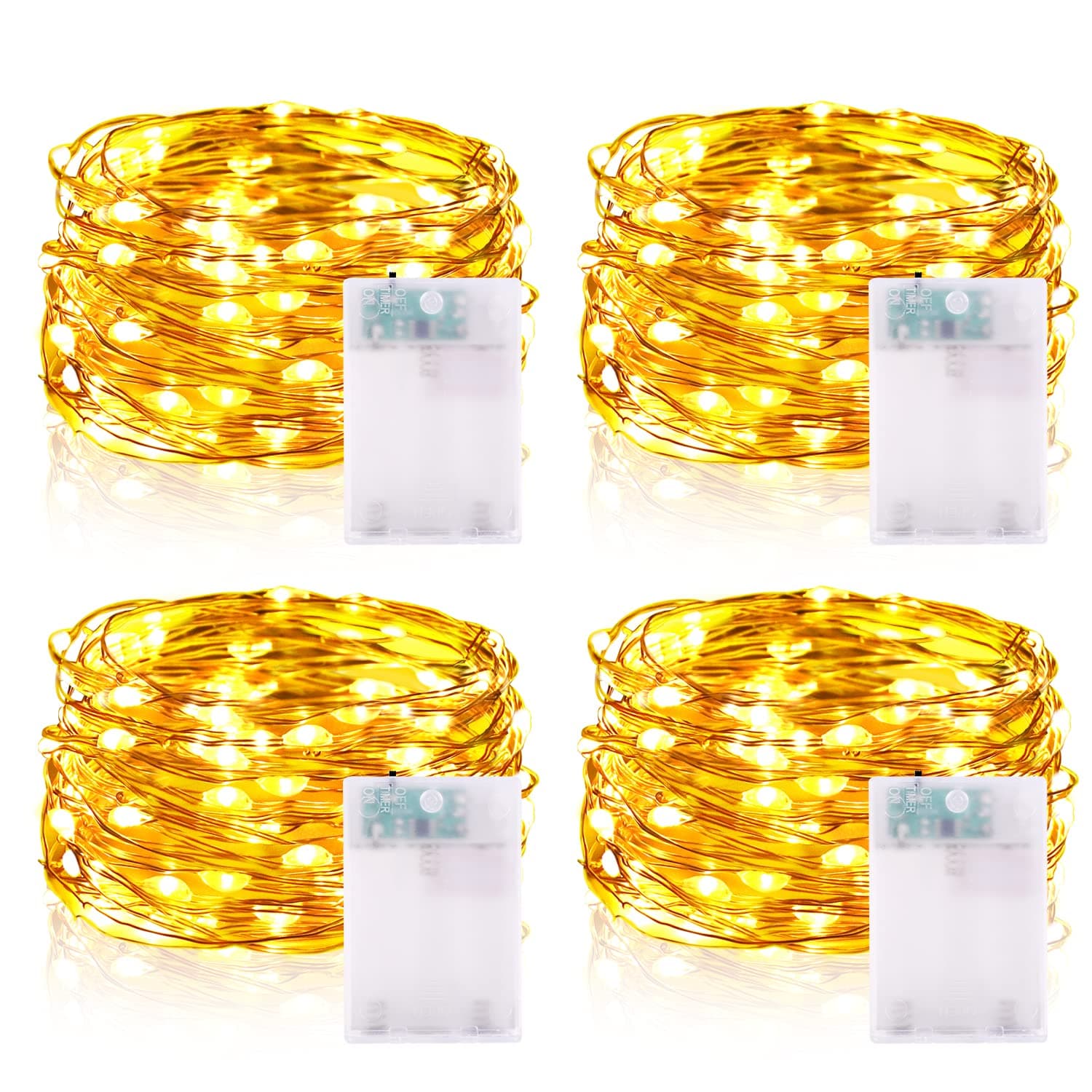 Fairy Lights Battery with Timer, 5m 50 LED Micro Wire Fairy String Lights with Timer Indoor Outdoor Lighting, Bedroom, Wedding Decor, Birthday Party Decoration (4 Packs, Warm White)