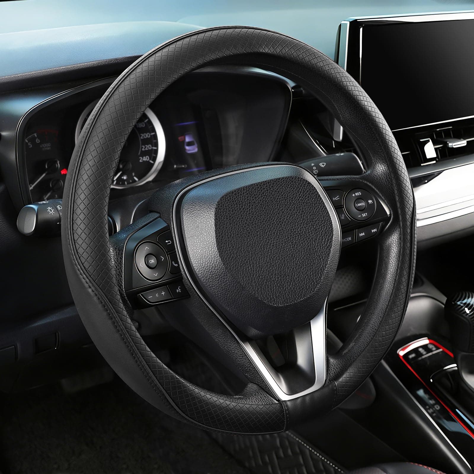 SEG Direct Steering Wheel Cover 15.5-16 inch (39.5-41 cm) Large Size, Microfiber Leather, Non-Slip Comfortable Grip, Fits Cars Trucks SUVs F-150 Tundra Range Rover, Black