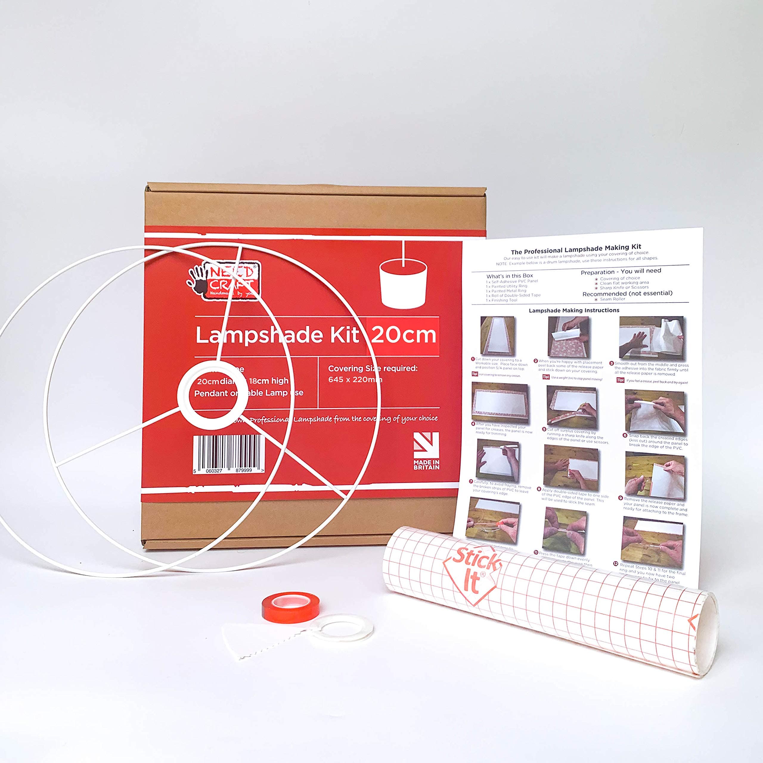 Needcraft 20cm Lampshade Making Kit use with Pendant Ceiling Lights and Table and Floor Lamp, Drum Circle Shape UK DIY use with Fabric, Textile, Wallpaper of Choice.