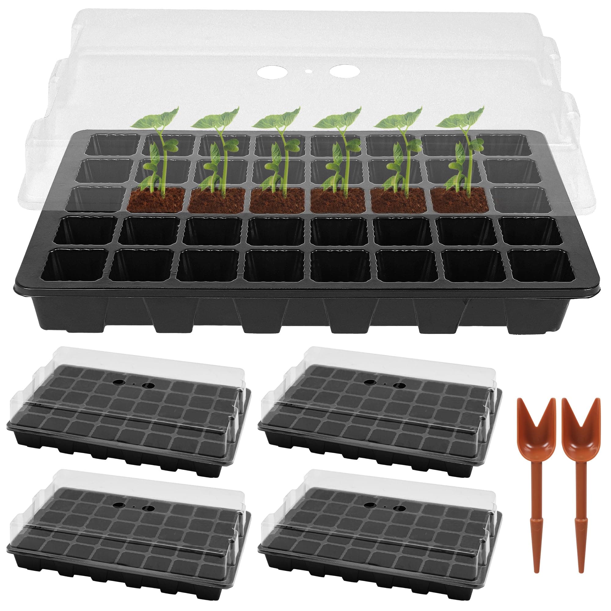 EKX Seedling Trays Seed Starter Tray, 5-Pack Mini Propagator Plant Greenhouse Grow Kit with Humidity Vented Domes and Base for Seeds' Starting (40 Cells Per Tray, Total 200 Cells)