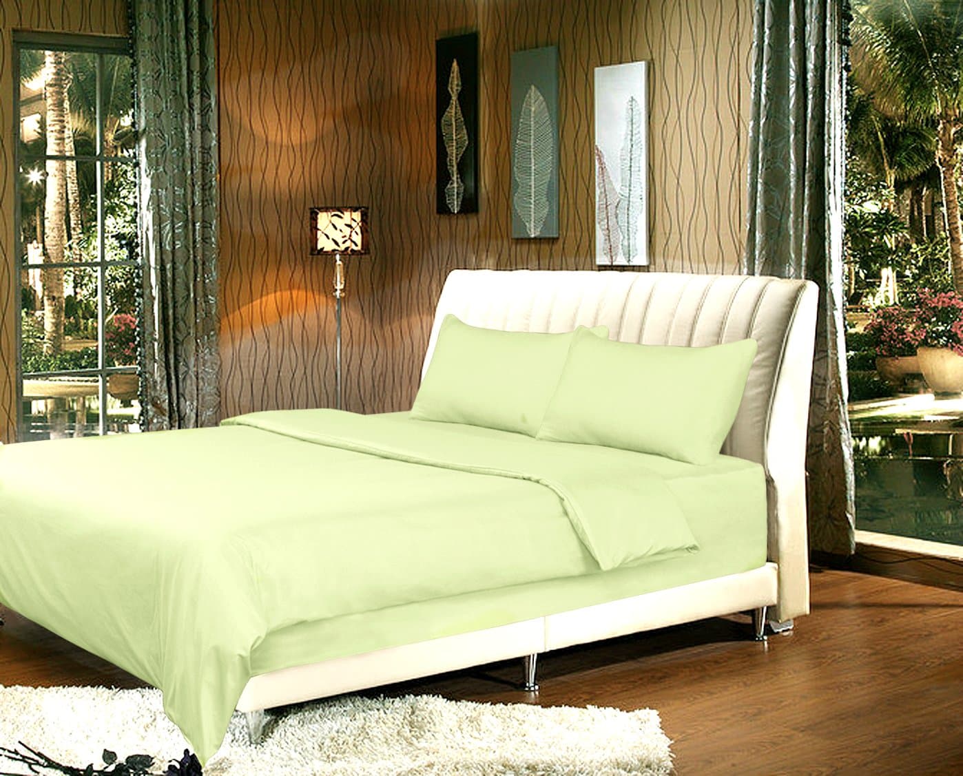 Tache 3 Piece Solid Light Pea Sage Green Duvet Cover Set, Queen