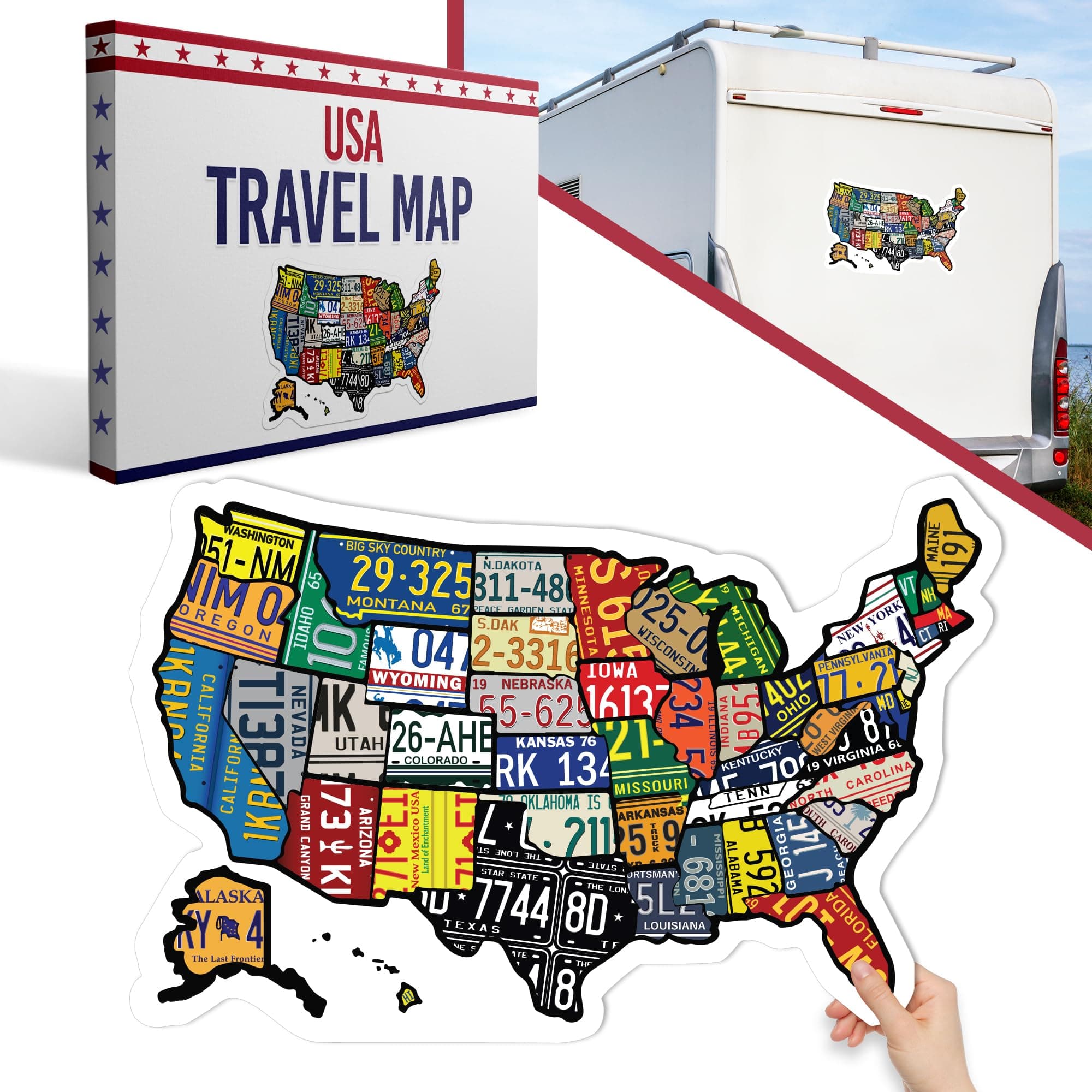 RV State Sticker Travel Map - 11" x 17", Explore & Mark States Visited - Interior/Exterior UV-Protected Fade Resistant USA Map Decal - Essential Motorhome, Camper & Van Life Accessory