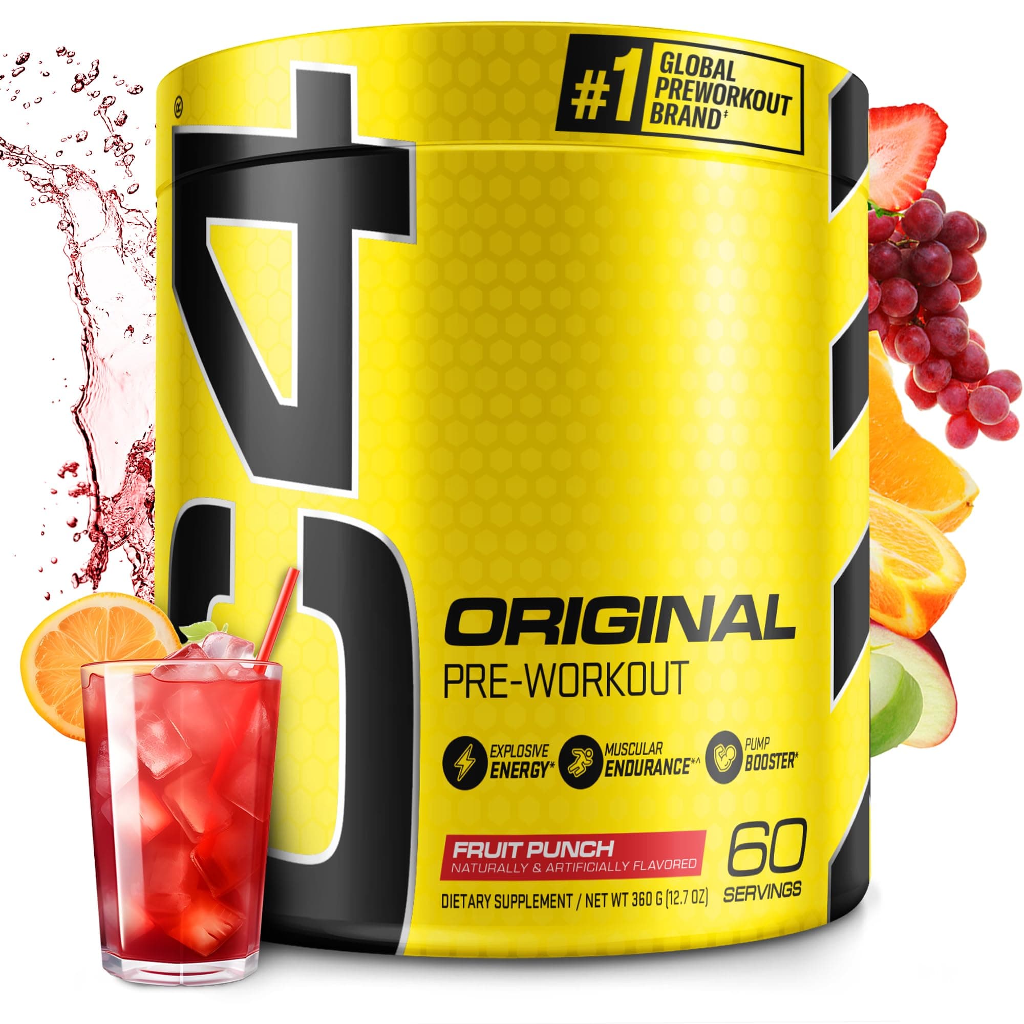 Original Pre Workout Powder Fruit Punch - Vitamin C for Immune Support - Sugar Free Preworkout Energy for Men & Women - 150mg Caffeine + Beta Alanine + Creatine - 60 Servings