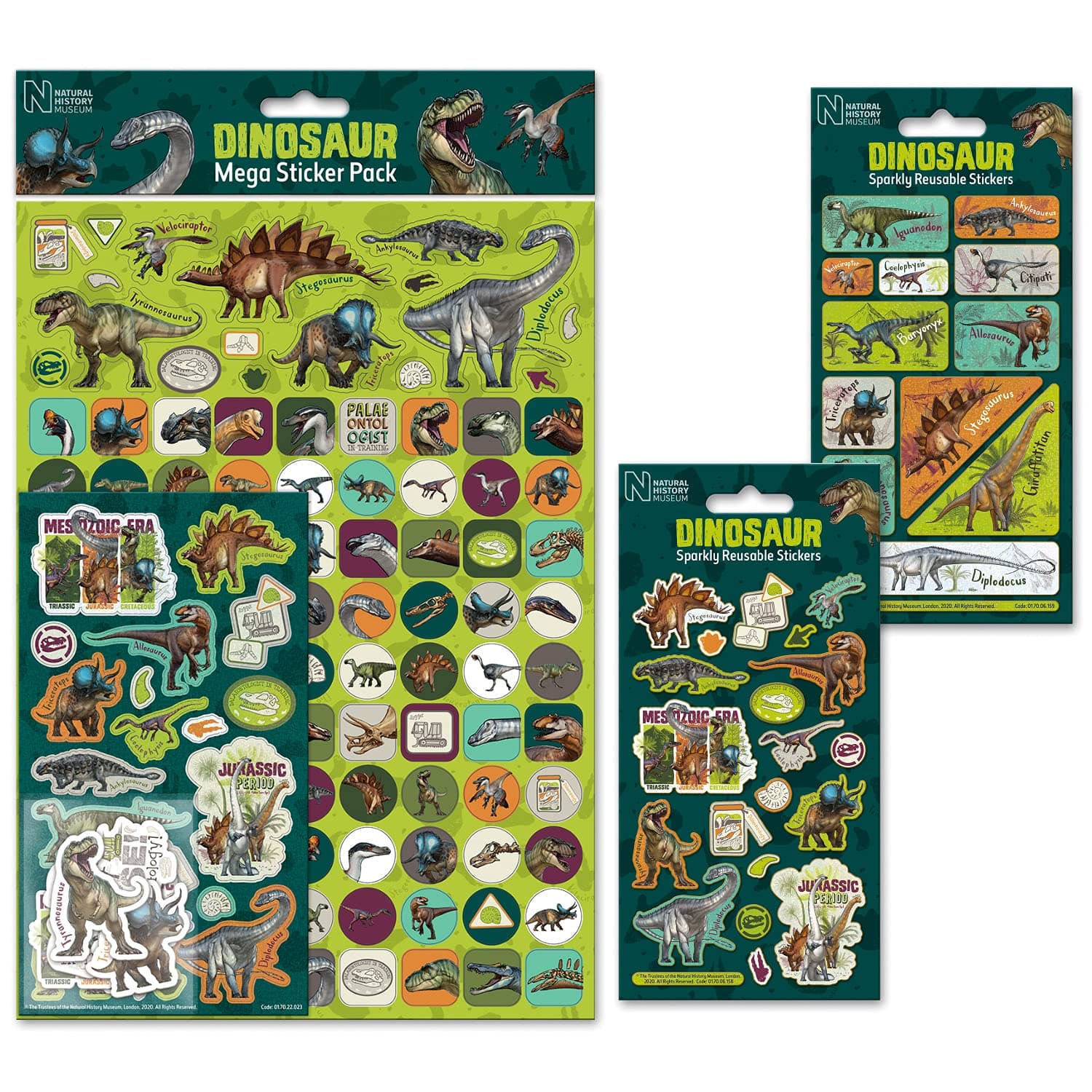 Paper Projects Natural History Museum Dinosaurs Mega Sticker Bundle | Perfect for Scrapbooking and Decoration | Reusable on Non-Porous Surfaces, Green