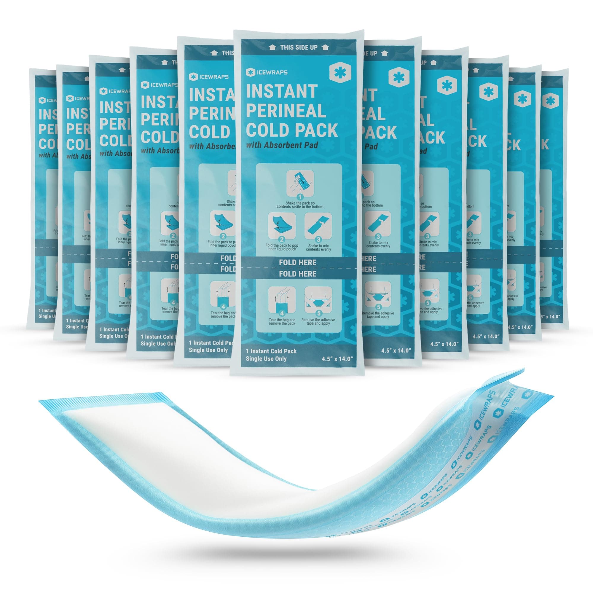 ICEWRAPS Instant Perineal Cold Pack - 2 in 1 Absorbent Maxi Pad and Instant Cold Pack - 12 Count Single Use Postpartum Ice Cold Compress for After Birth