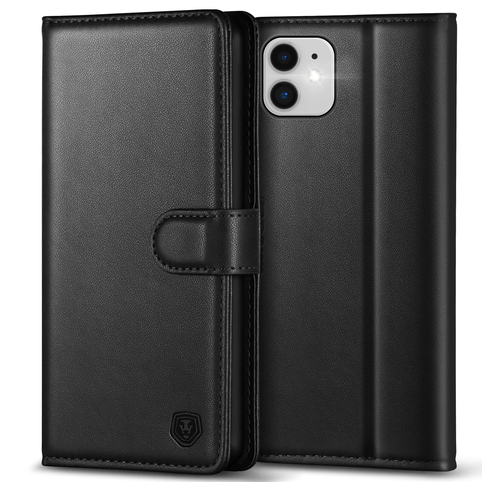 Compatible for iPhone 11 Case with 4 Card Slots Magnetic Closure Kickstand Shockproof Protective Phone Case Compatible for iPhone 11 - Black