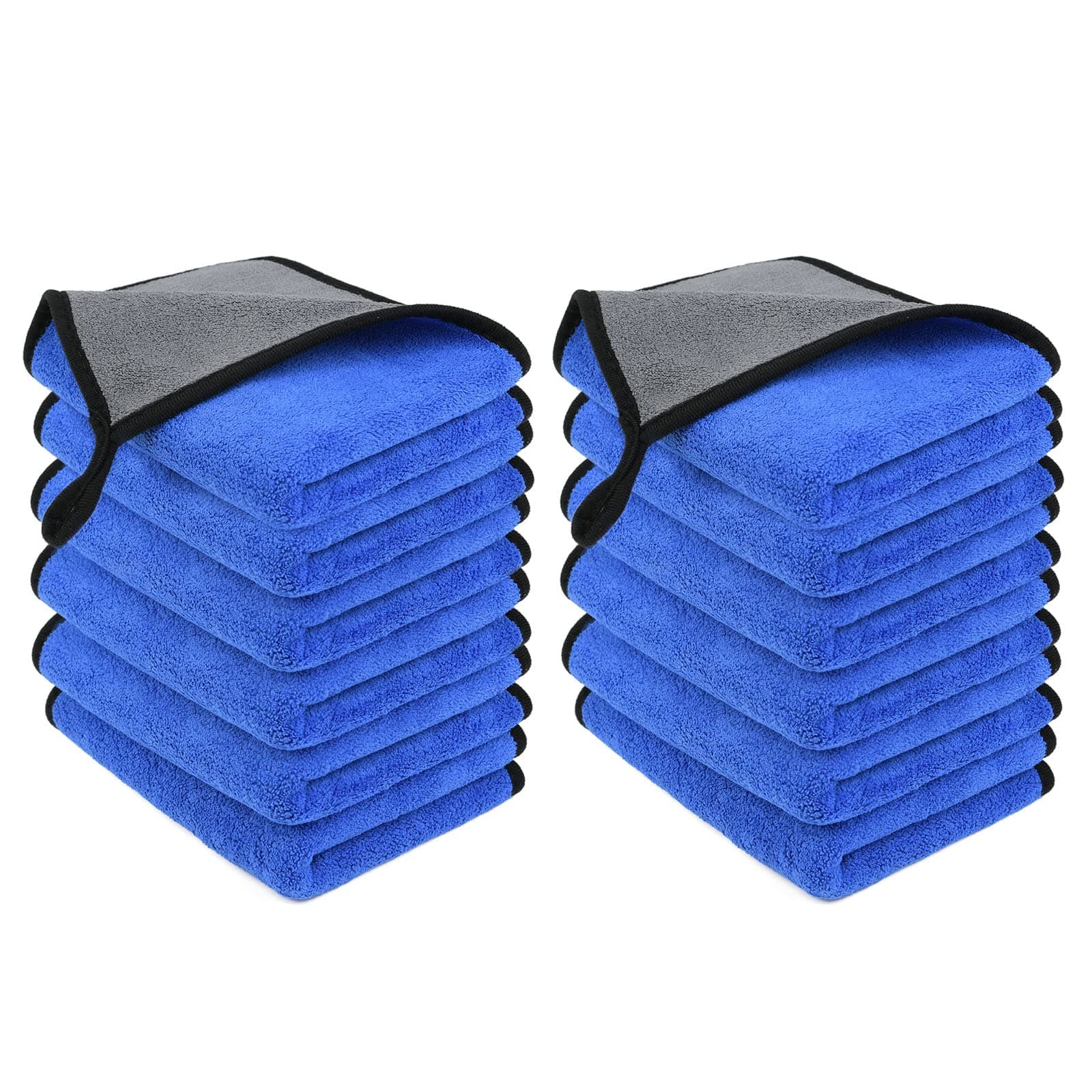 URAQT Microfibre Cleaning Cloths, 12 Pack Car Cleaning Cloths, Two-layer Thickened Microfibre Towels, Lint Free Super Absorbent Cleaning Towel for Household and Car Washing, Drying, Detailing, 40x30cm