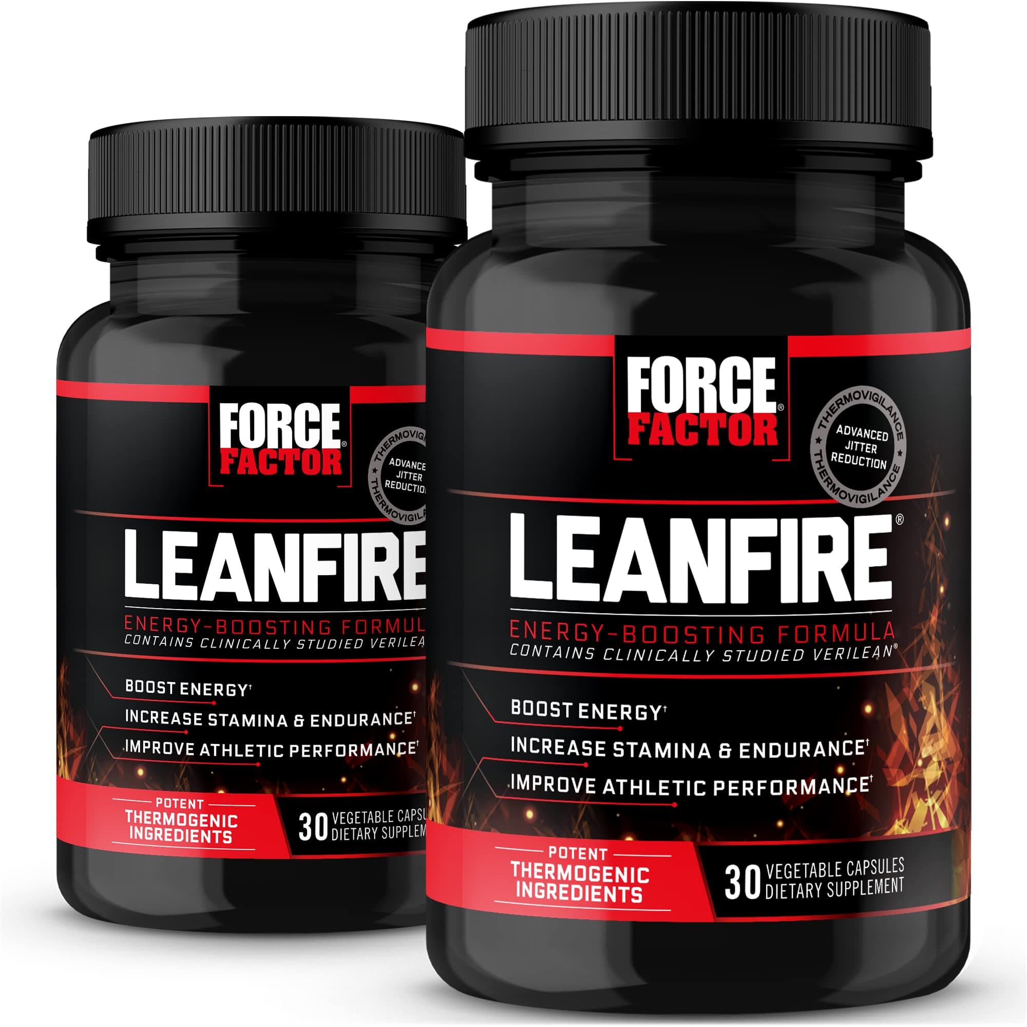 Force Factor LeanFire, Pre Workout Energy Pills with Green Tea Extract and Caffeine to Increase Energy, Build Lean Muscle, Improve Athletic Performance, and Enhance Focus, 30 Count (Pack of 2)