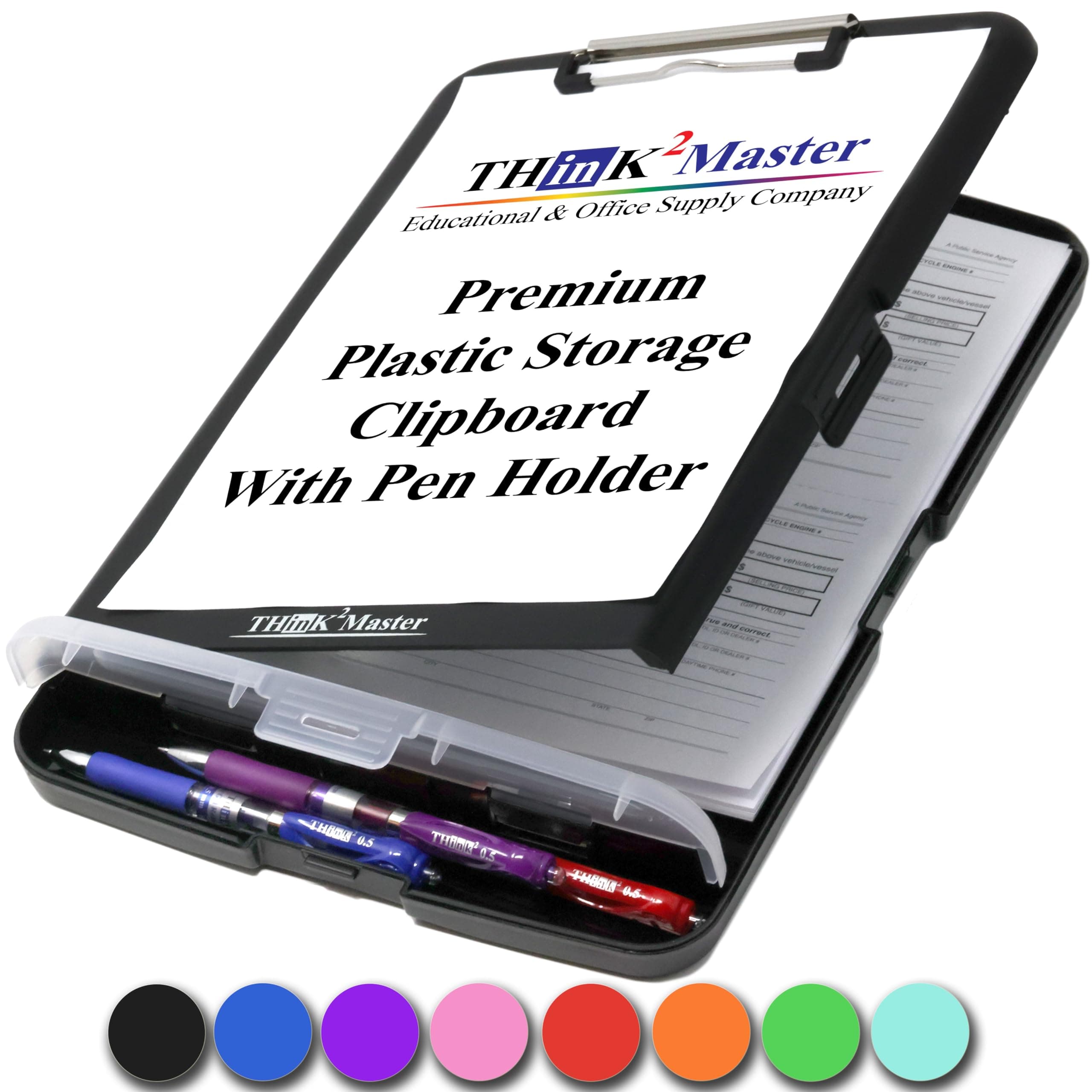 THINK2MASTERBlack Plastic Storage Clipboard with Pencil Holder. | 25% Heavier & 25% Sturdier| Heavy Duty. Must Have for Nurses, Teachers & Classrooms.