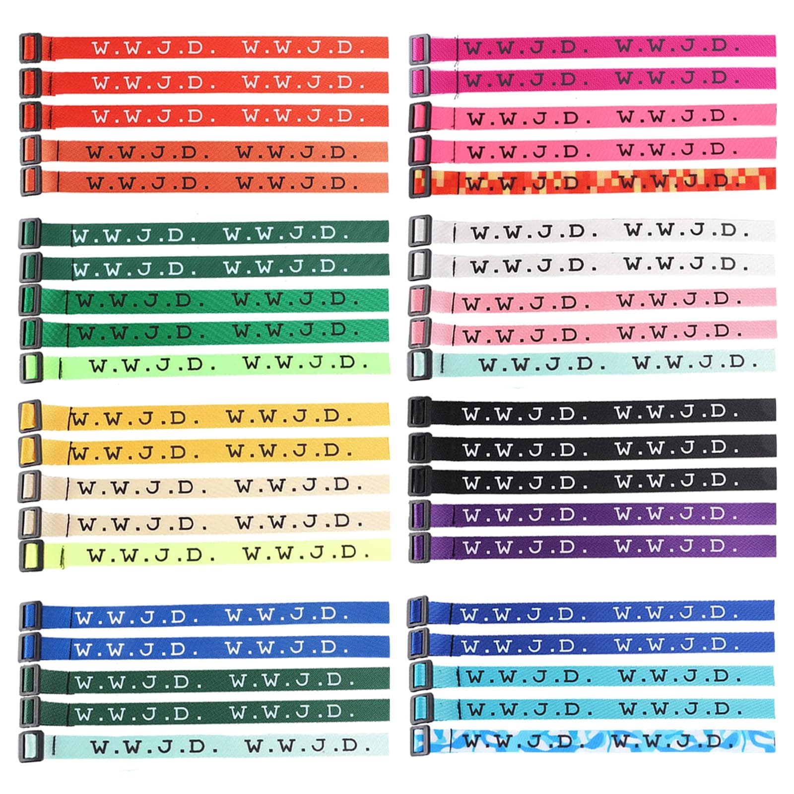 40Pcs W.W.J.D. Webbing Bracelets What Would Jesus Do Christian Bracelets Handmade Colorful Adjustable Religious Woven Wristbands for Fundraisers