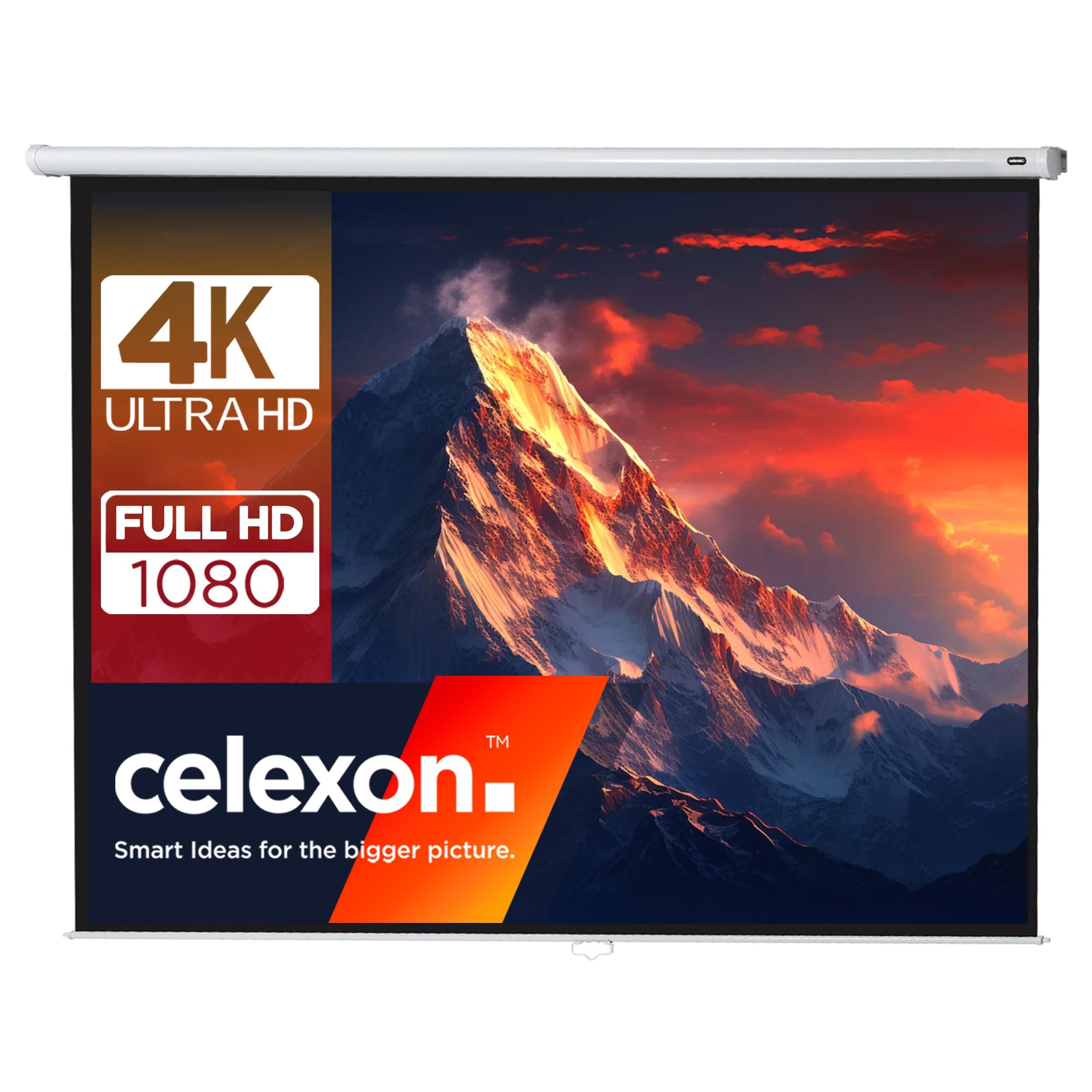 celexon Economy Manual screen 80" | 160x120 cm 4:3 | Manually extendable 4K, full HD projector screen for home cinema & office projections | wall & ceiling mounting/for hanging