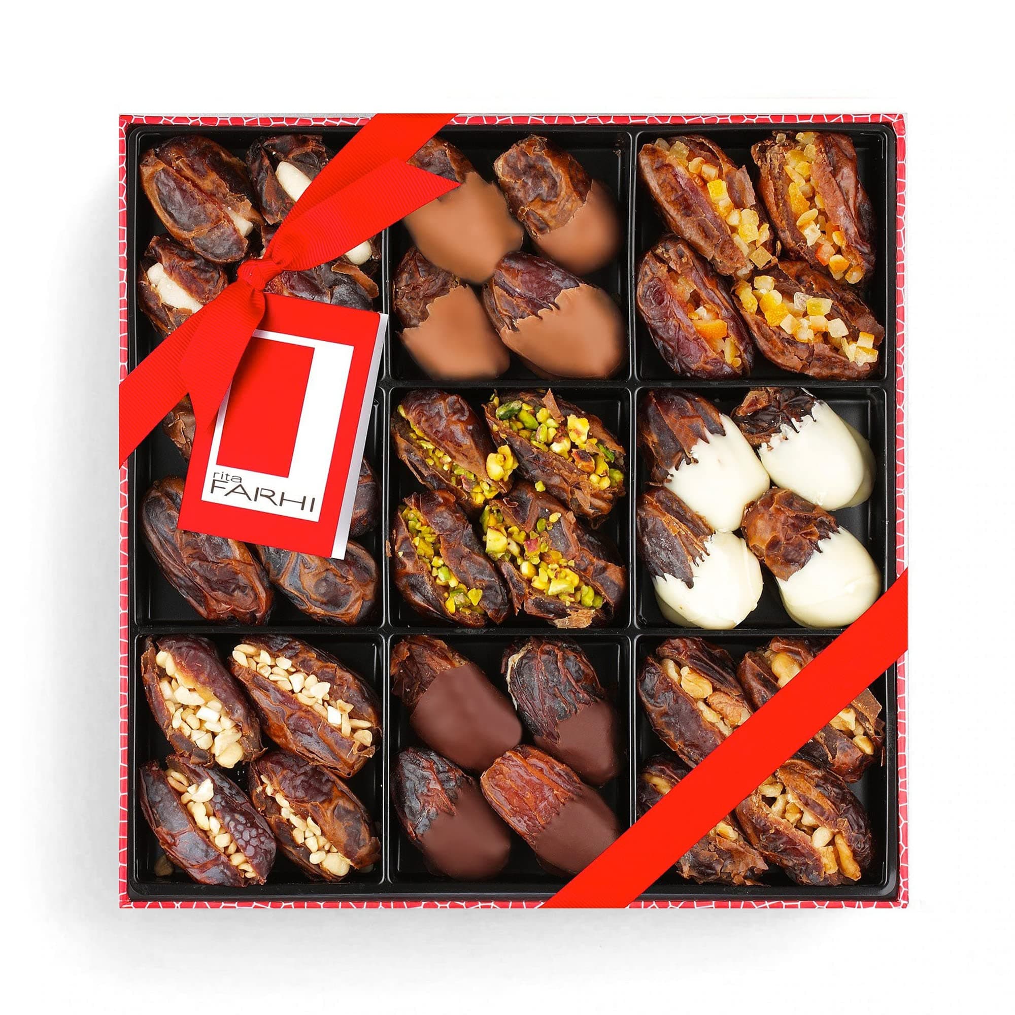 Rita Farhi Stuffed Medjool Dates - Luxury Chocolate Dipped & Assorted Fruit and Nut Stuffed Date Selection - Dates Gift Box 720g