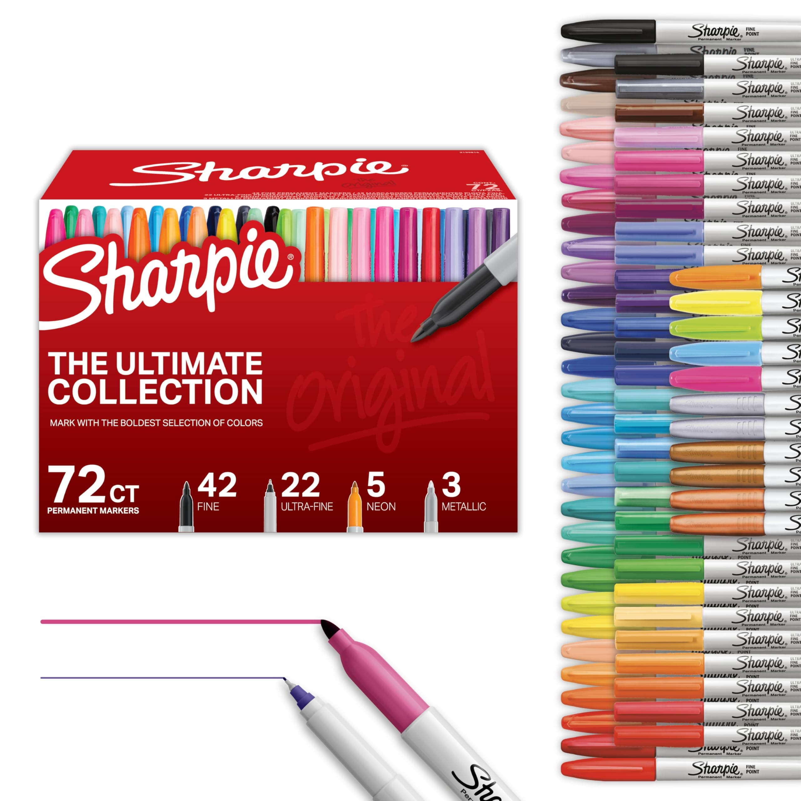 Permanent Markers, Ultimate Collection, Ultra Fine And Fine Tip Markers, Assorted Colors, 72 Count - Classroom, Teacher Supplies, Arts & Crafts, Bulk Marker Set