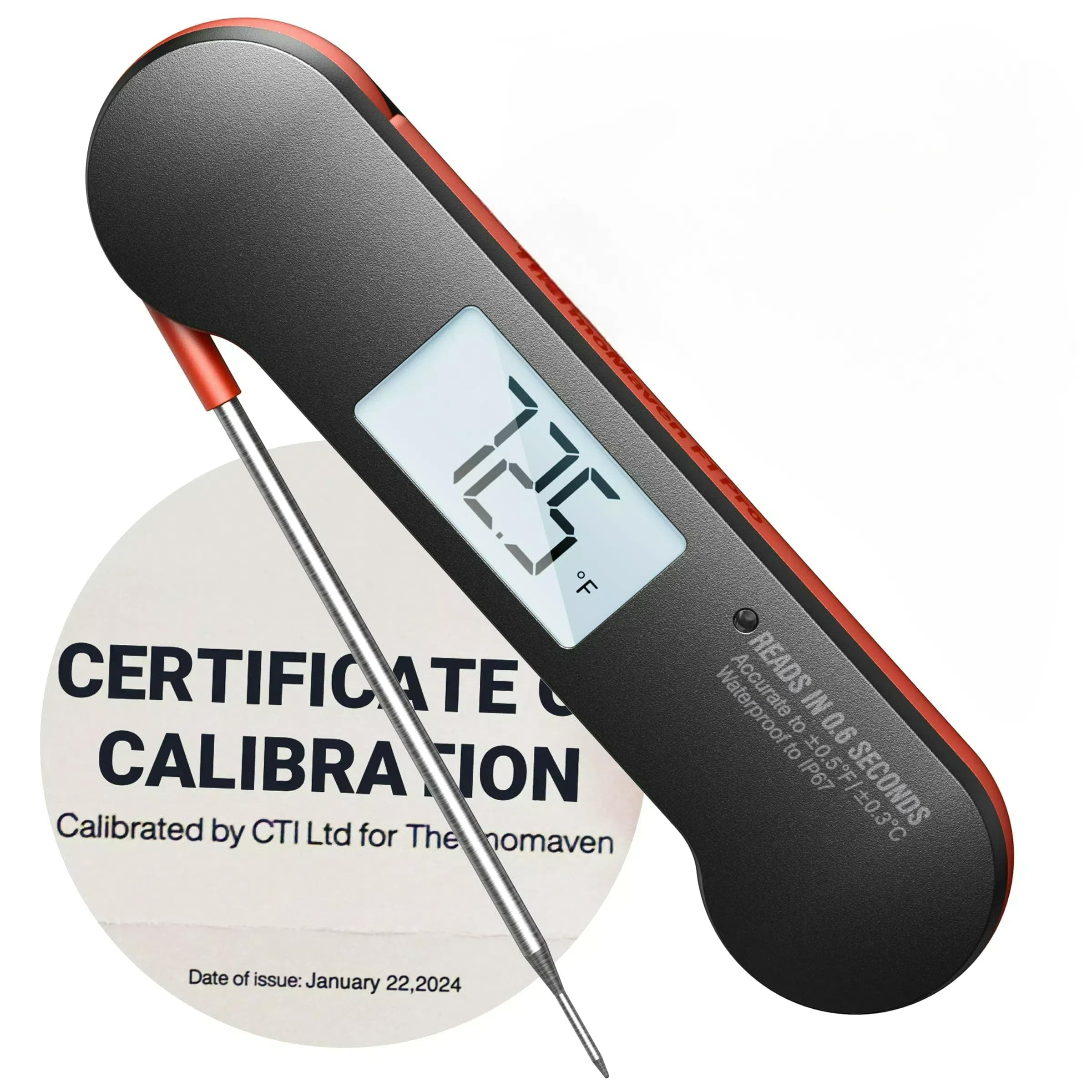 ThermoMaven Professional Meat Thermometer Digital, 0.6 Sec Instant Read, ±0.5℉ NIST Certified Accuracy, IP67 Waterproof, Bright Backlit, Temperature Indicator for Grill, BBQ, Smoker