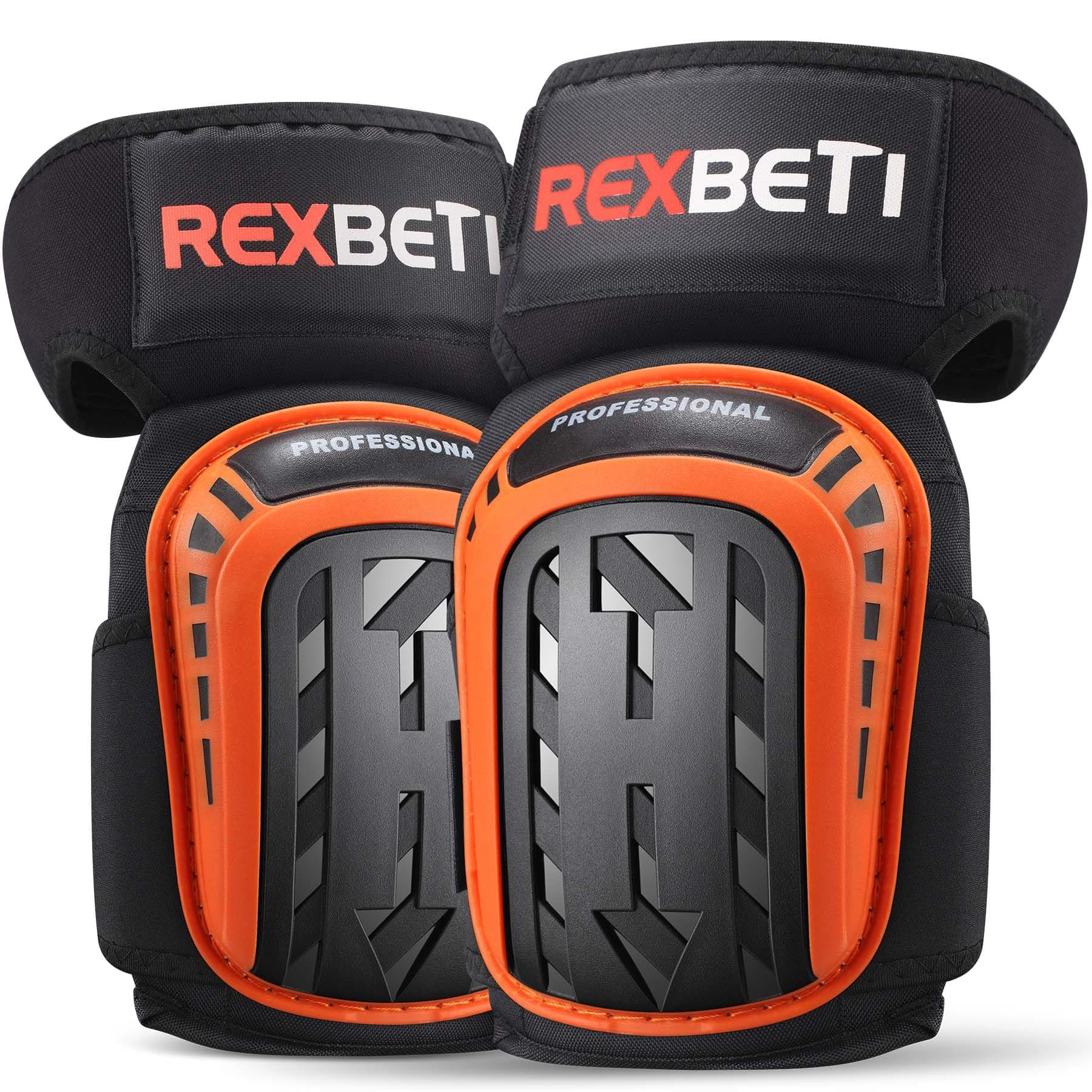 REXBETI Knee Pads for Work, Construction Gel Knee Pads Tools , Heavy Duty Comfortable Anti-slip Foam Knee Pads for Cleaning Flooring and Garden, Strong Stretchable Straps, 1 Pair (Orange)