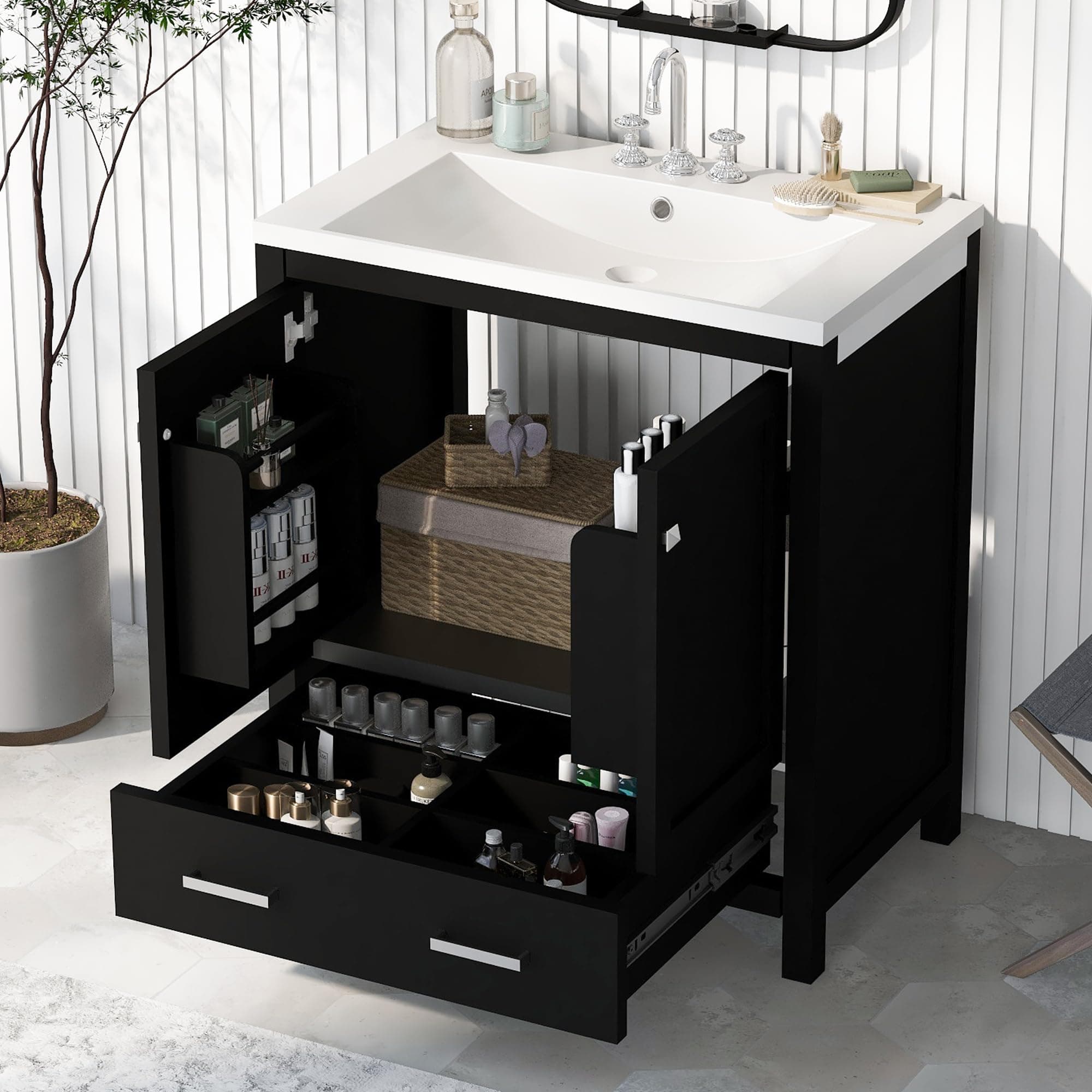 Merax 30" Bathroom Vanity with Single Sink, Combo Cabinet Undermount Sink, Bathroom Storage Cabinet with 2 Doors and a Drawer, Soft Closing, Multifunctional Storage, Solid Wood Frame, Black