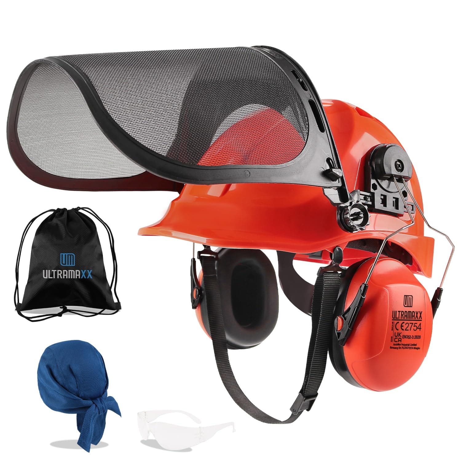 6-in-1 Chainsaw Helmet with Mesh Face Shield and Hearing Protection Ear Muffs, Forestry Safety Hard Hat Kits, ANSI Z89.1 Approved Certified Arborist Helmet, Orange