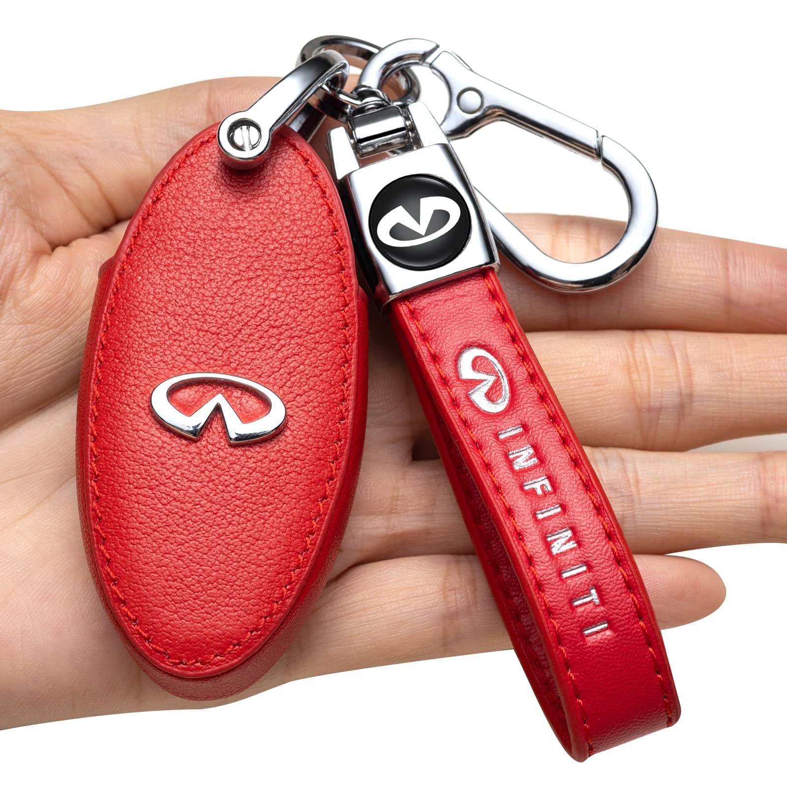 Leather Key Fob Case Cover for Infinity ,Key Holder Replacement for Infiniti EX35 FX35 FX37 X50 G25 G35 G37 JX35 M35 M35H M45 M56 Q40 Q50 Q60 Q70 QX56 QX60 QX70 Keyless Entry Remote (4 Button)