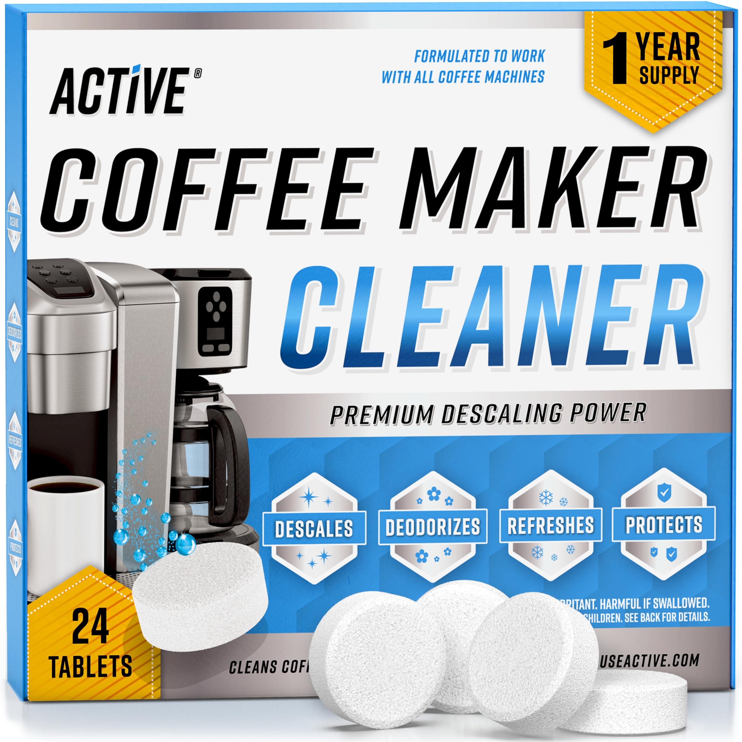 Coffee Machine Cleaner Descaler Tablets - 24 Count, Compatible With Nespresso, Tassimo, Melitta, Delonghi, Miele, Coffee Maker Pot Descaling & Cleaning Tabs, Descale Drip Coffe And Espresso Machines