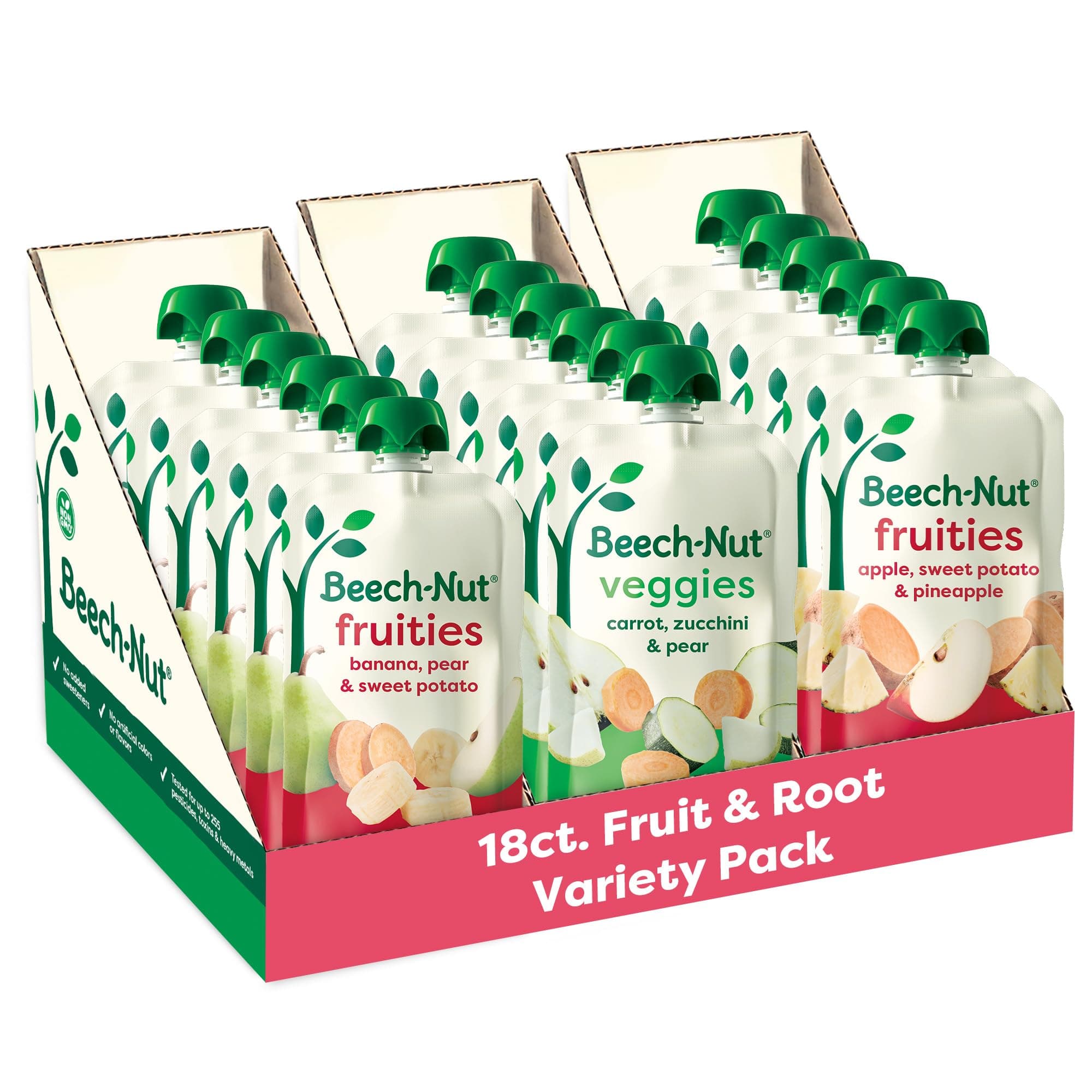 Beech-Nut Baby Food Variety Pack, Fruit & Root Veggie Blends Baby Food Pouches, Fruit & Veggie Purees, 3.5oz (18 Pack)