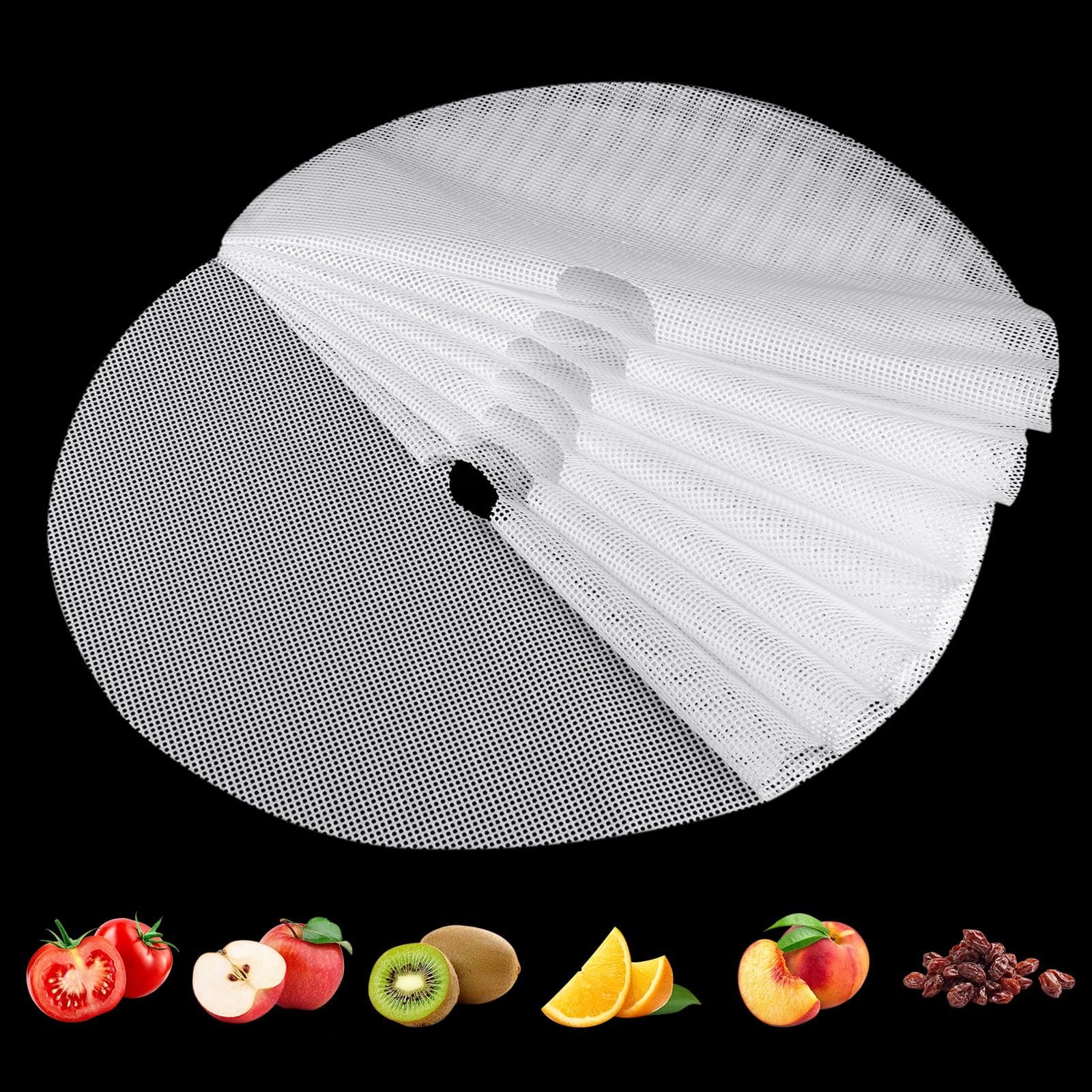 (8 Pack) Round Silicone Dehydrator Sheets, Premium Non Stick Silicone Mesh for Fruit Dehydrator, Dehydrator Tray Liner Reusable (Round 13" Diameter)