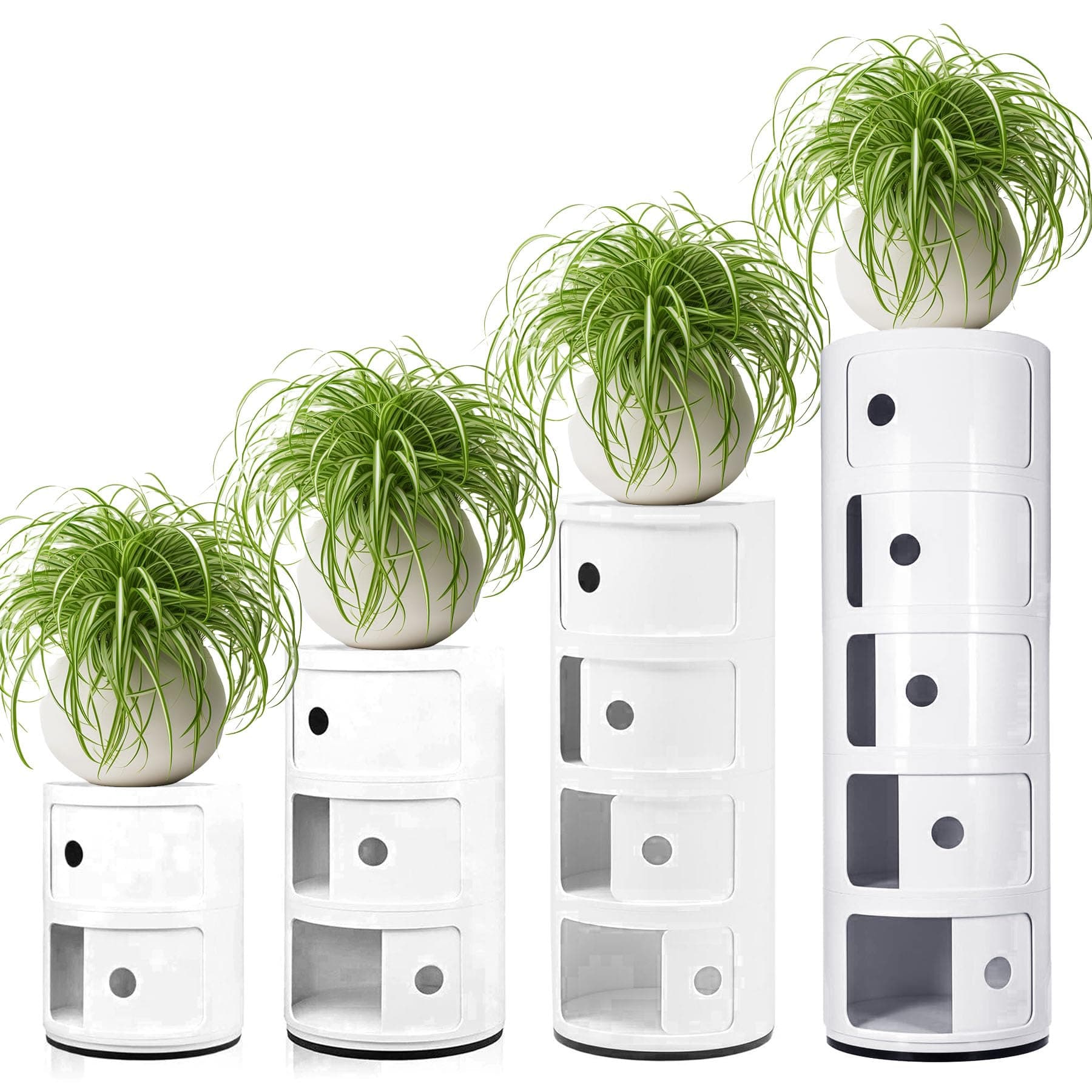 Curvaso5 Tier Storage Unit Drawer Modern White Bedside Corner Table Kitchen Bathroom Cabinet Furniture for Bedroom Living Room